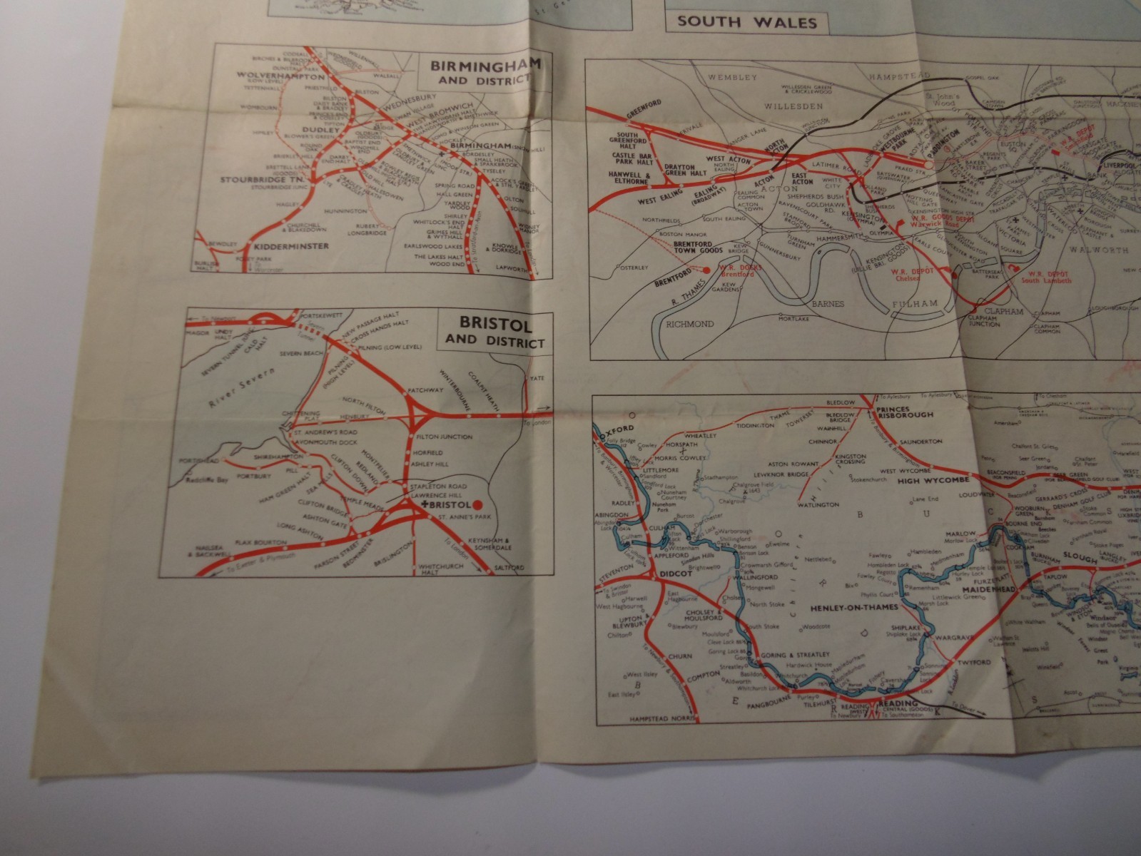 Large Double-Sided Railway Network Map, Western Region, British Railways, c1960s