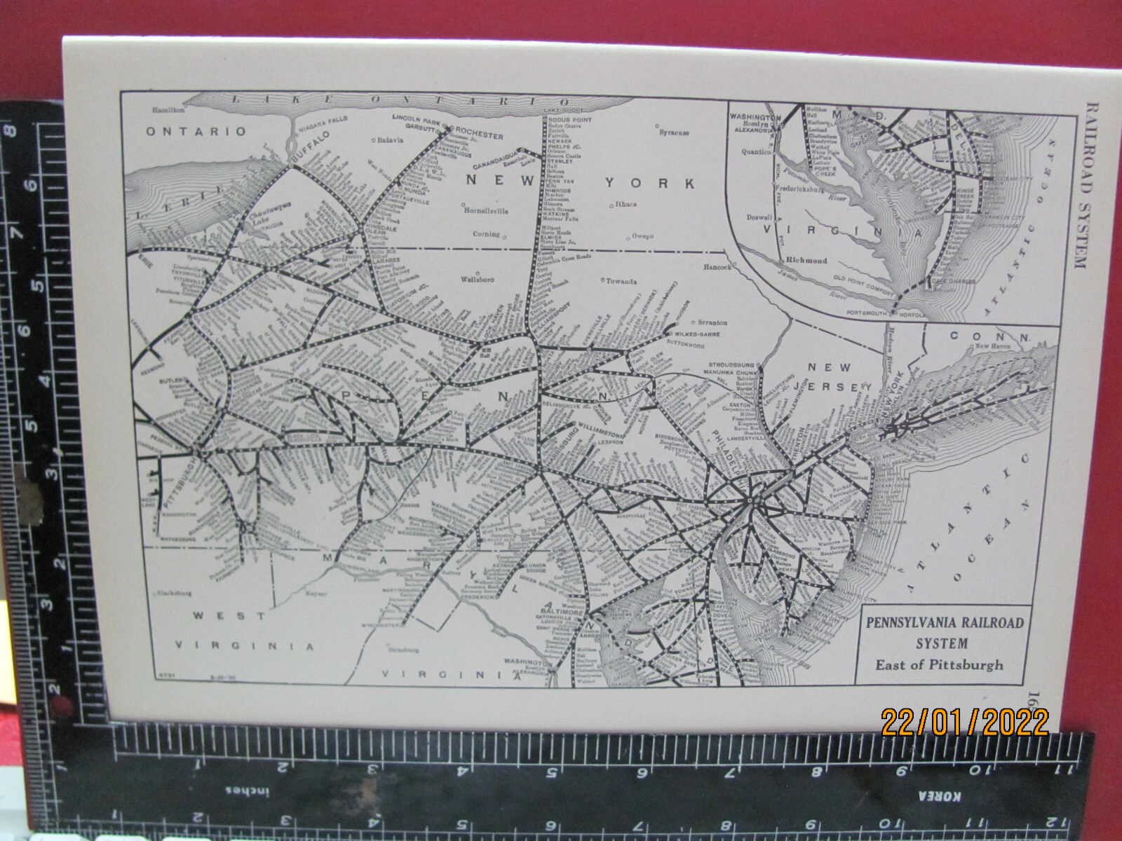 ANTIQUE 1925 PENNSYLVANIA PRR RAILROAD EASTERN SYSTEM MAP DEPOT PRR RR HISTORY