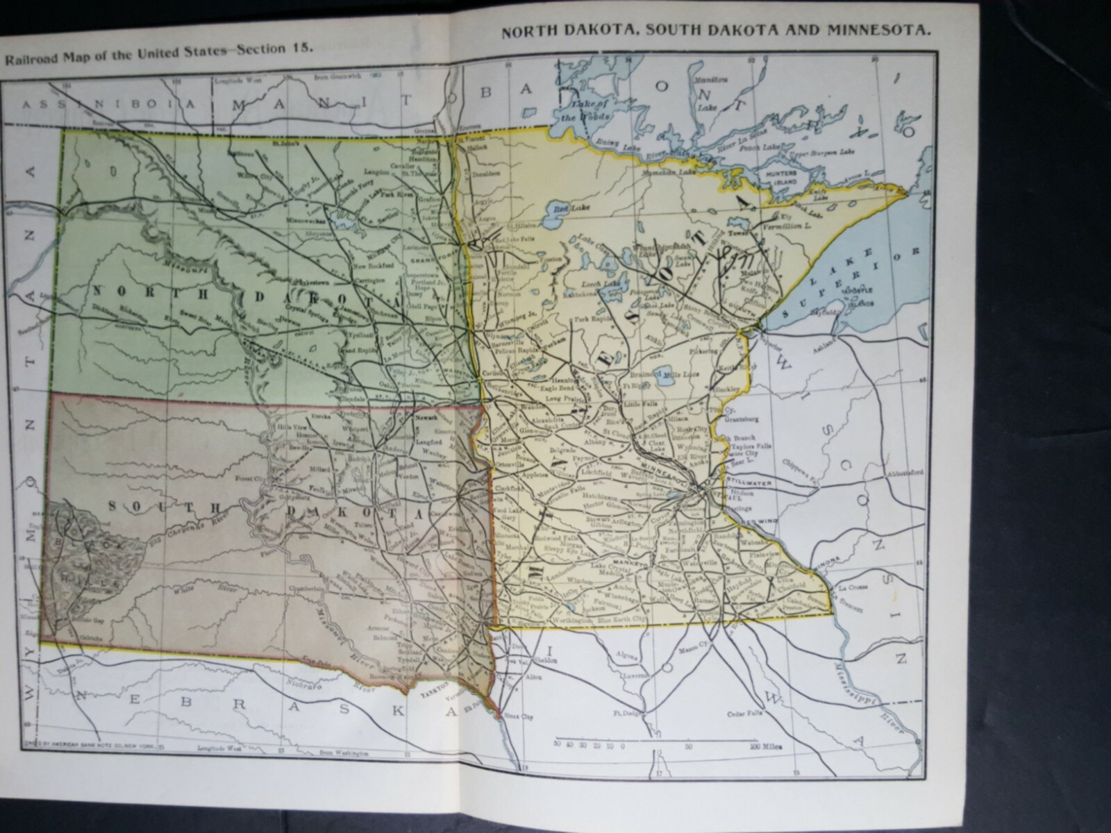 Original 1896 railroad map NORTH SOUTH DAKOTA Minnesota all train routes 9″x11″
