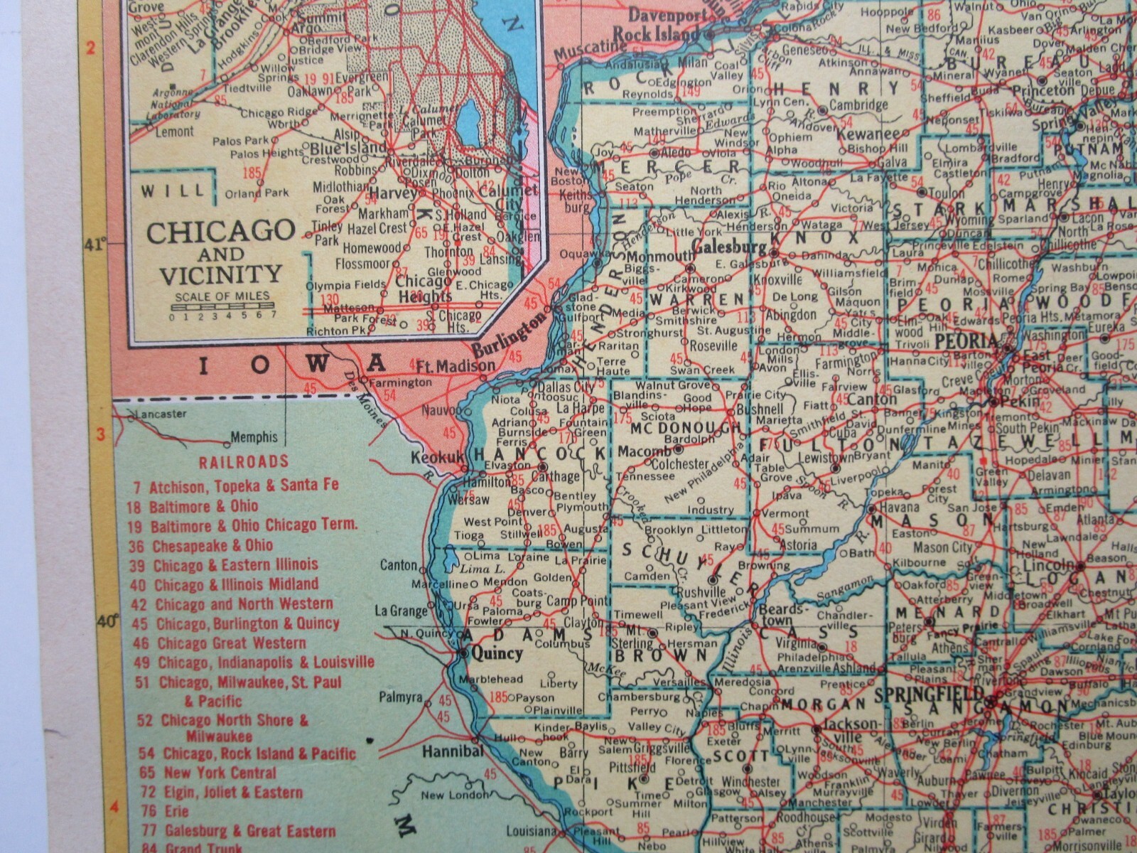 IL ID 1952 ILLINOIS RAILROAD Map. La SALLE & BUREAU CO RR, ERIE, WABASH or IDAHO