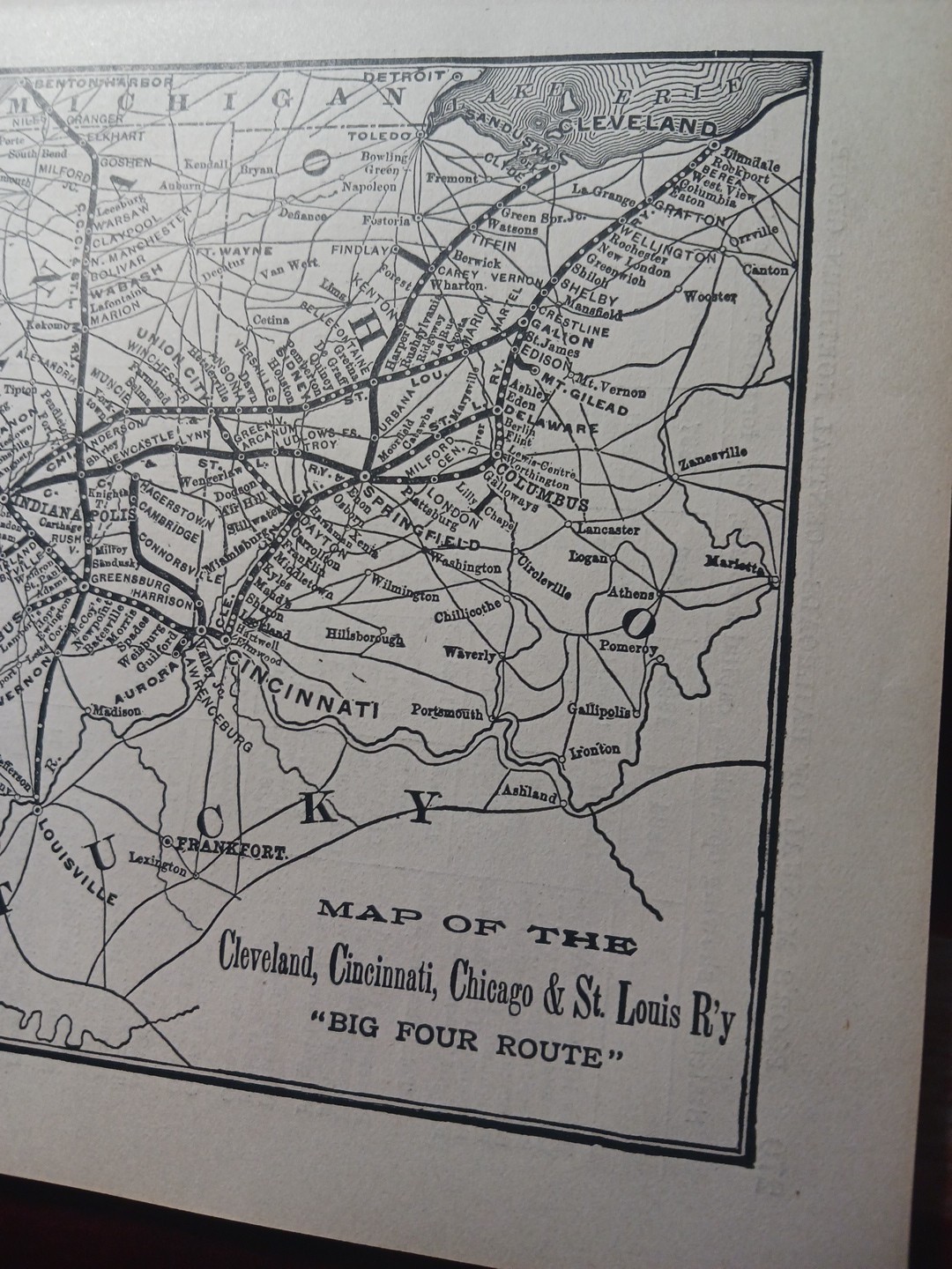 1901 Railroad Map CLEVELAND CINCINNATI CHICAGO & ST LOUIS RAILWAY Big Four Route