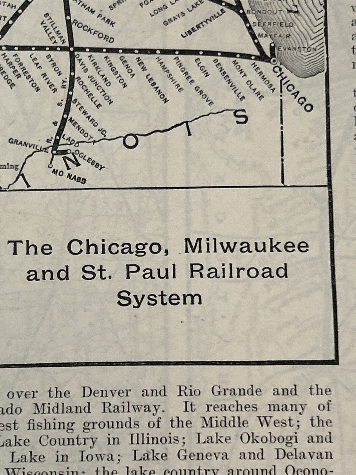 Antique 1908 Map Of The Chicago, Milwaukee & St. Paul Railroad System 11×15 Inch