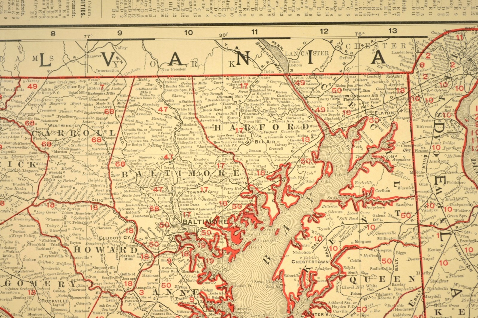 1901 Antique Maryland Railroad Map of Delaware Large Atlas B&O RR PW&B DATED