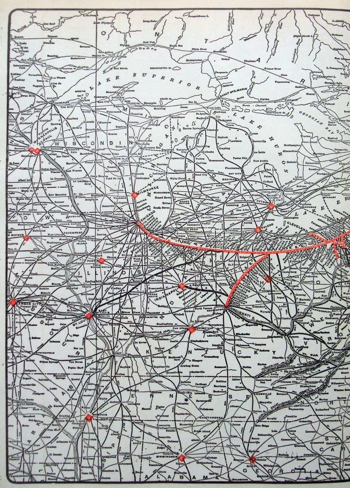 Erie Railroad – Original 1933 System Map. Vintage Railway