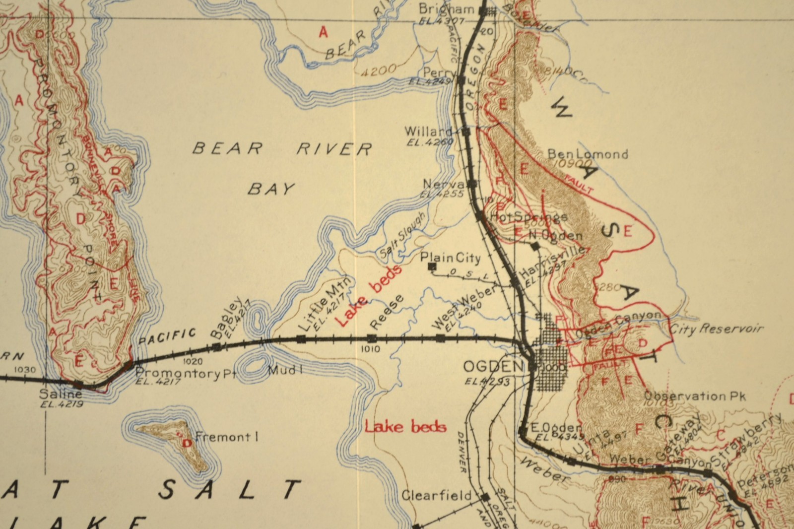 1915 Union Pacific Railroad Map Lucin Cutoff Ogden Utah Brigham Salt Lake City