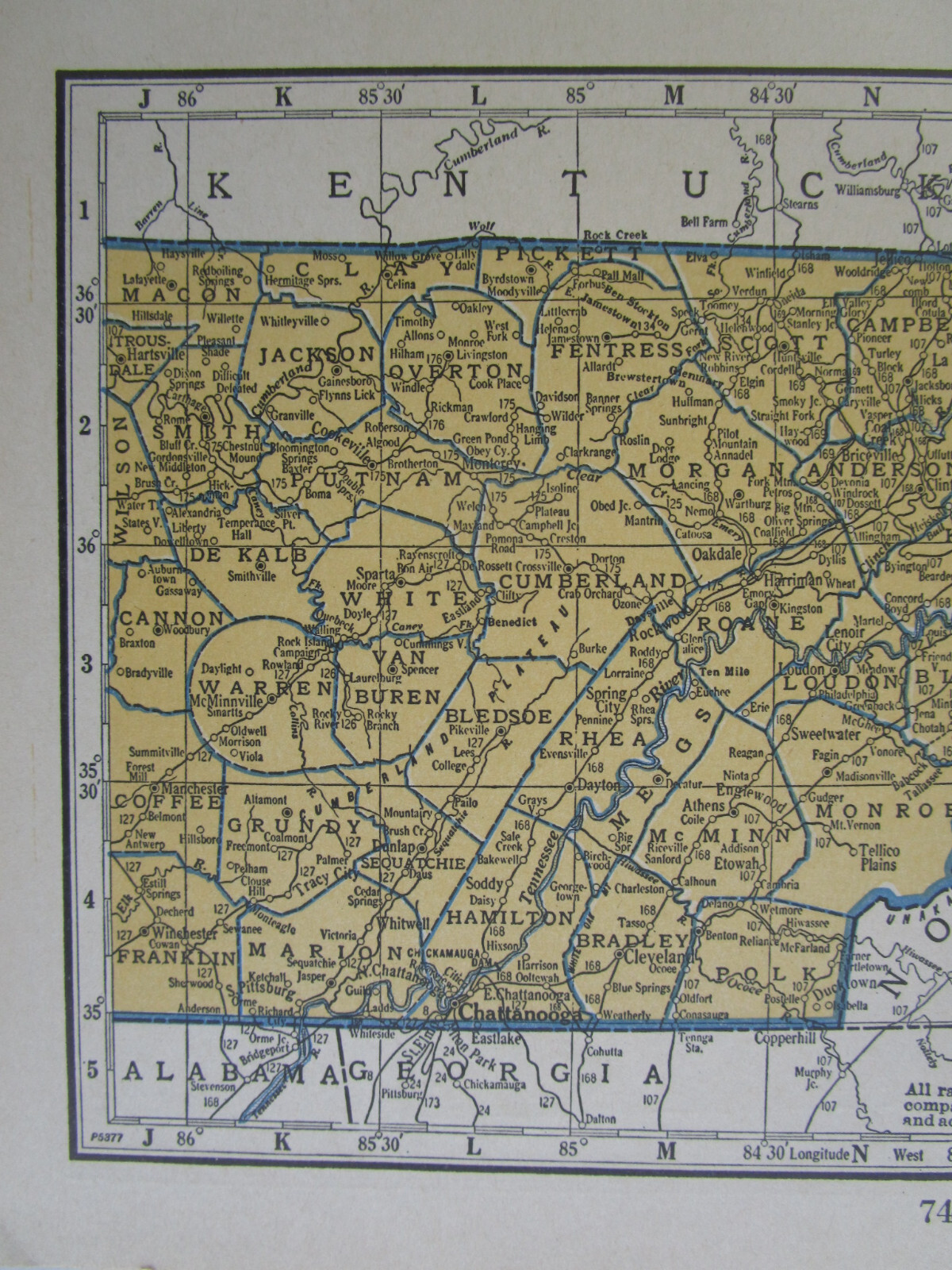 TN SD Vtg 1939 TENNESSEE RAILROAD Map. MORGAN & FENTRESS RR ~or~ SOUTH DAKOTA