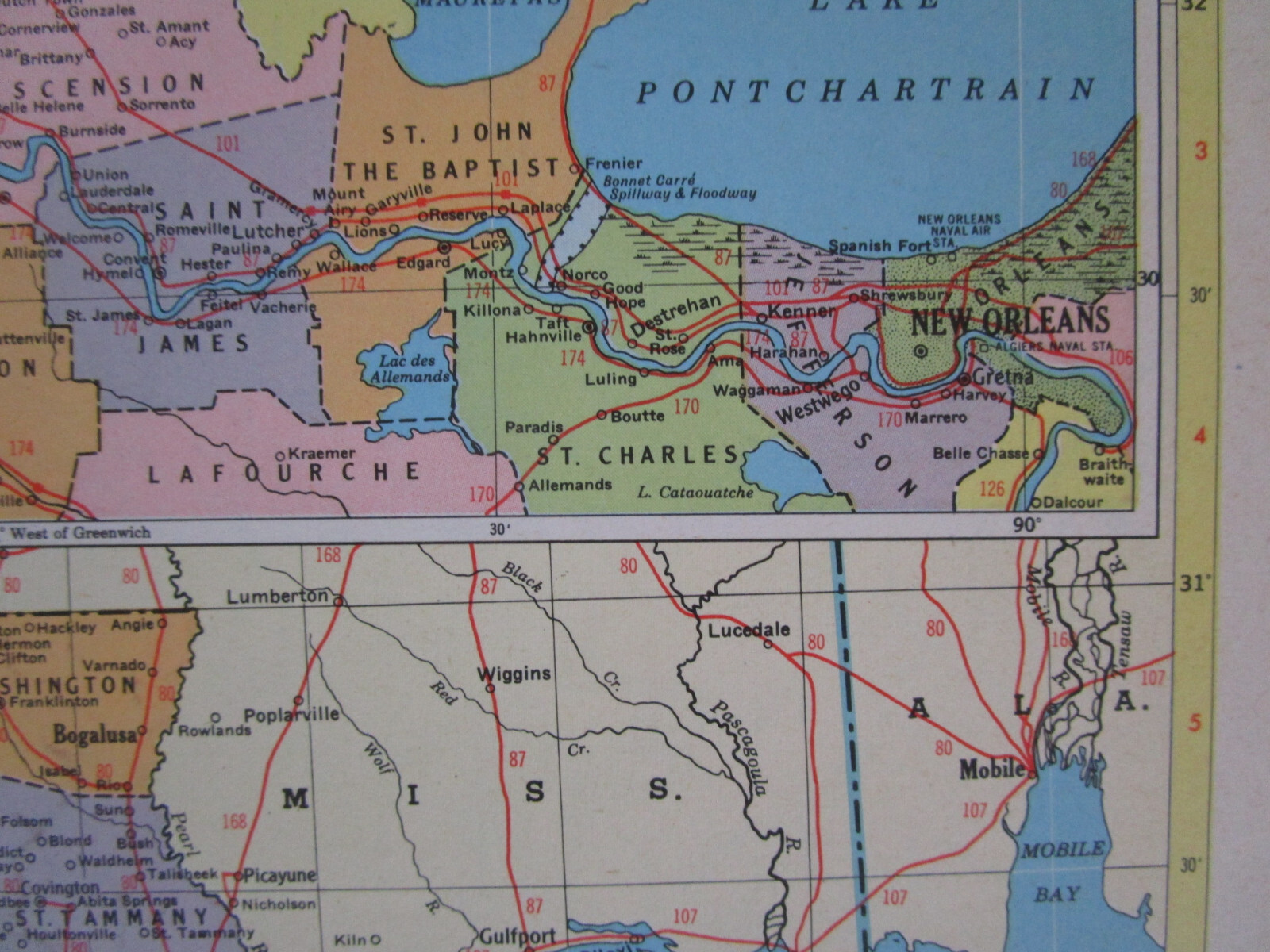 LA ME 1956 LOUISIANA RAILROAD Map. NATCHEZ URANIA & RUSTON RR ~or~ MAINE