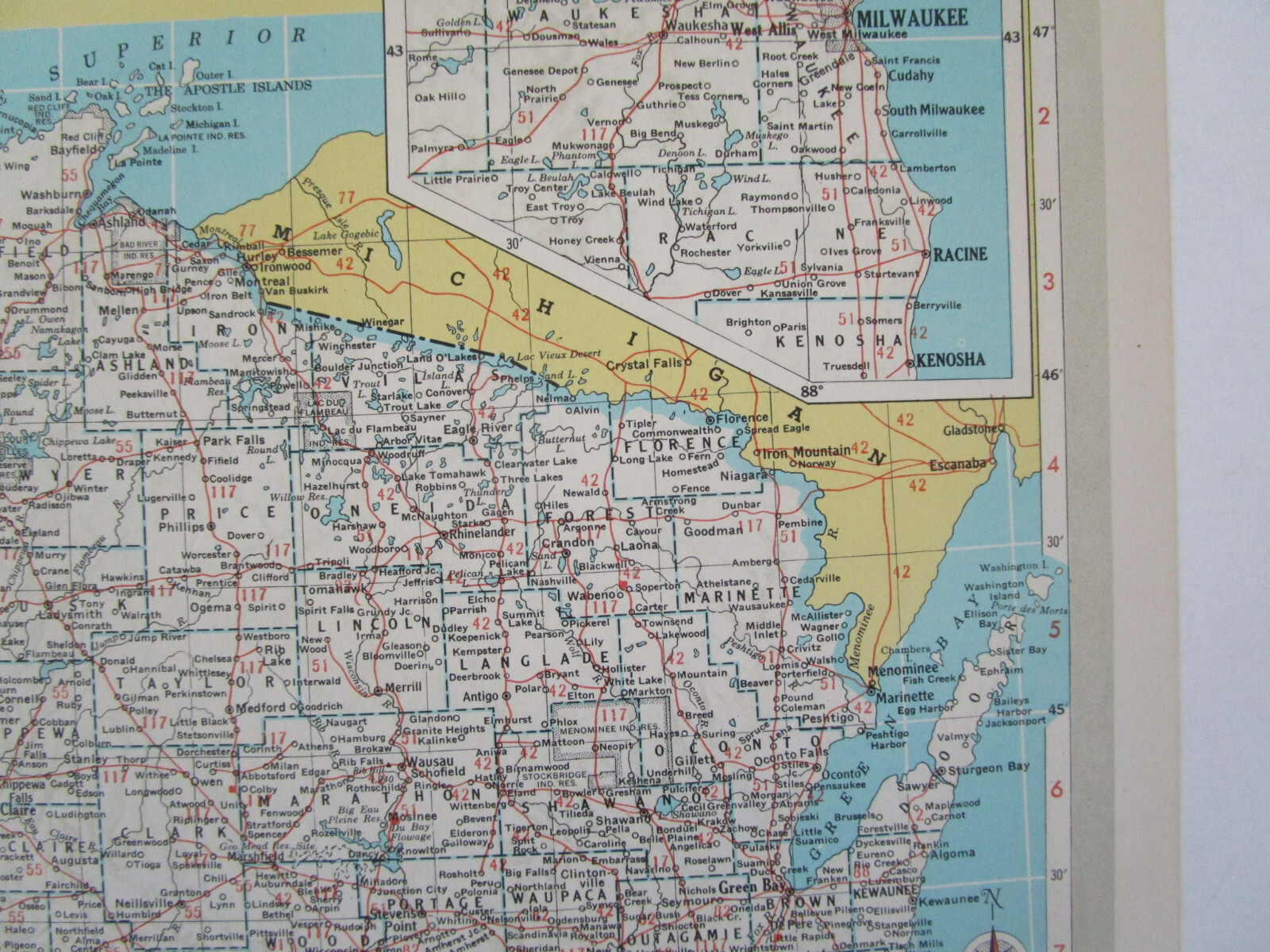 WI WY Vtg 1950 WISCONSIN RAILROAD Map LAONA & NORTHERN RR or WYOMING Map. CB&Q