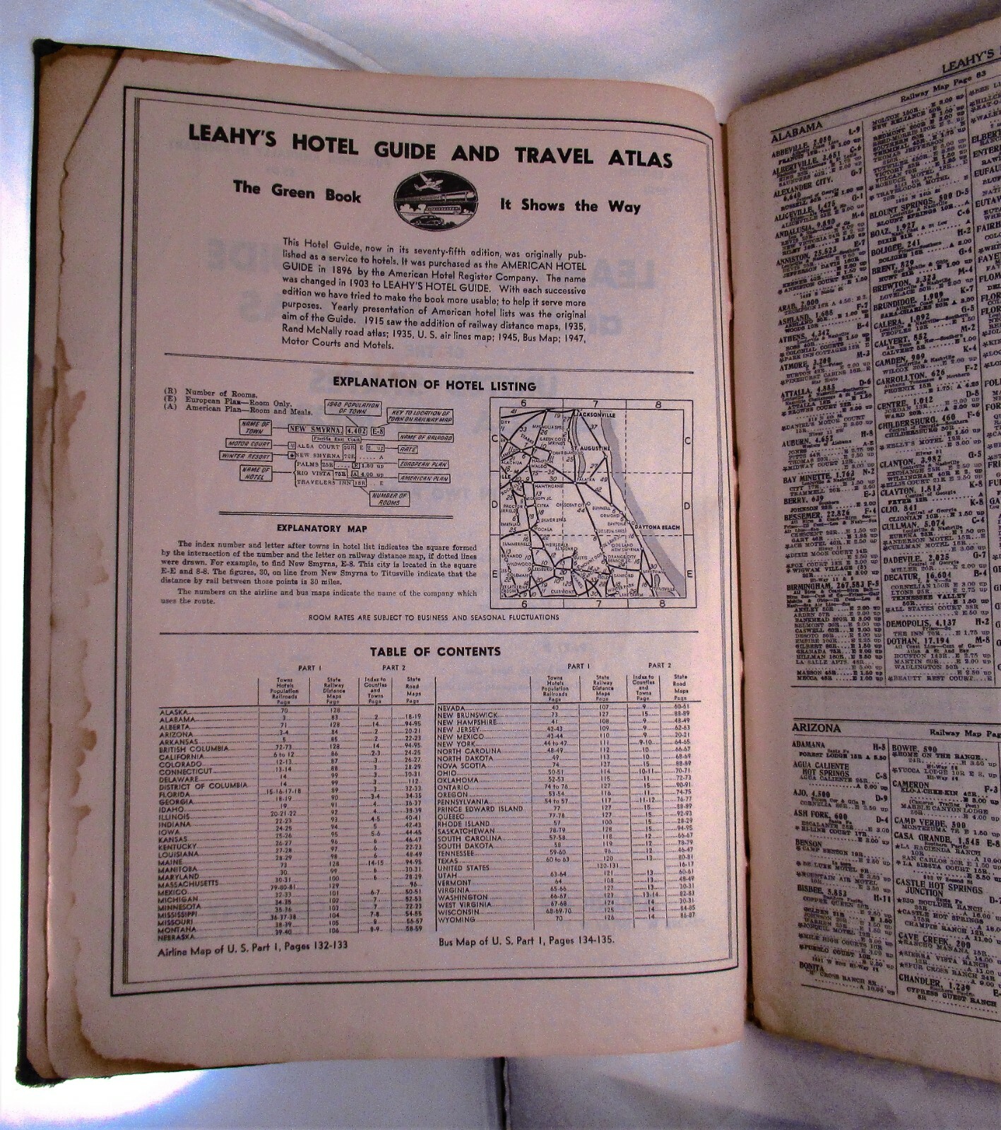 1950 Leahy Hotel Guide Travel Atlas Santa Fe Railrod Canada United States Mexico
