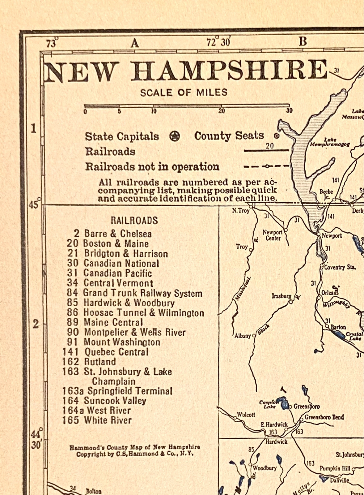 NEVADA & NEW HAMPSHIRE c 1935 County & Railroad Maps. Hammond & Co. 9×12″