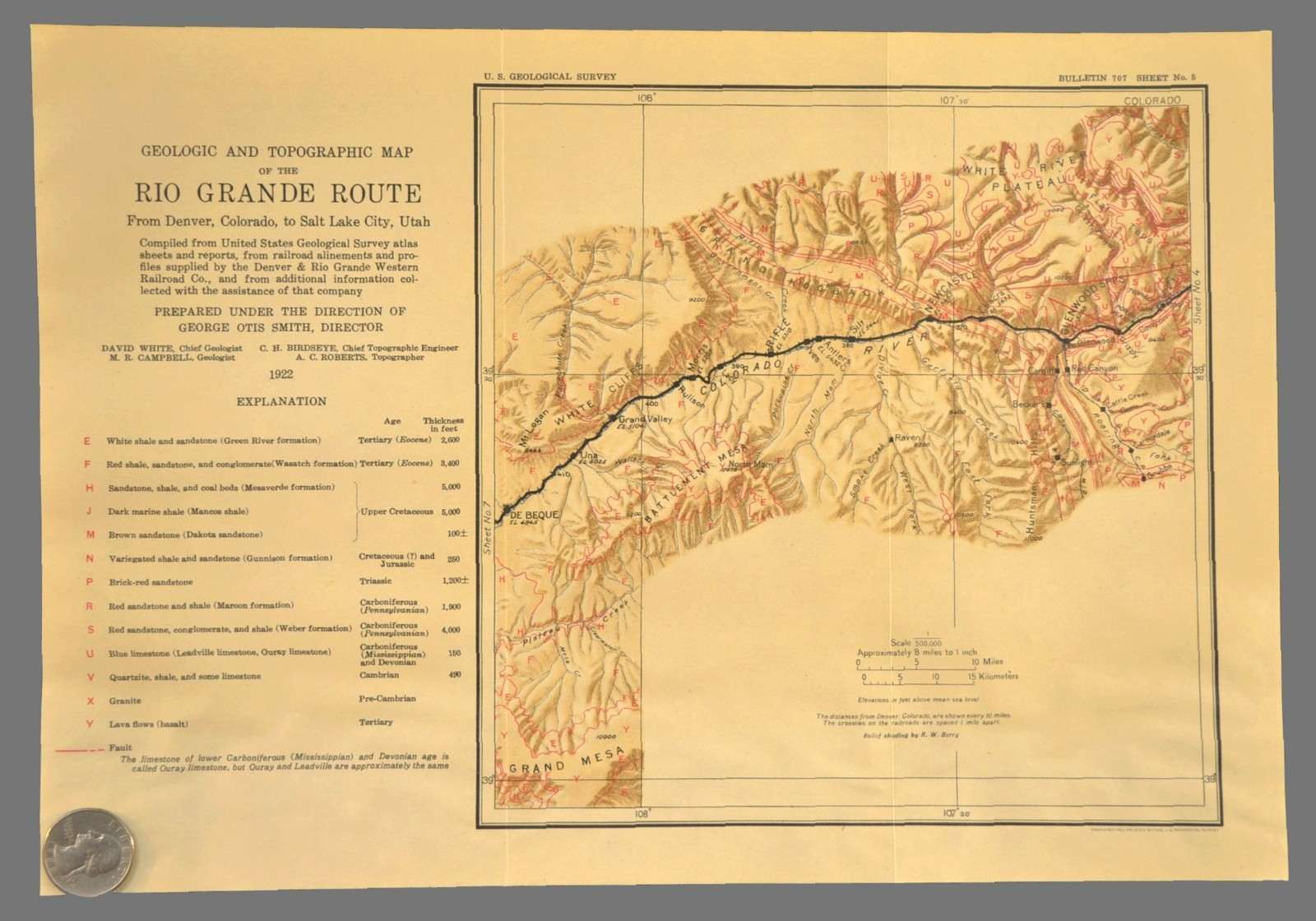 1922 Denver Rio Grande Railroad Map Rifle Colorado Glenwood Springs Carbondale