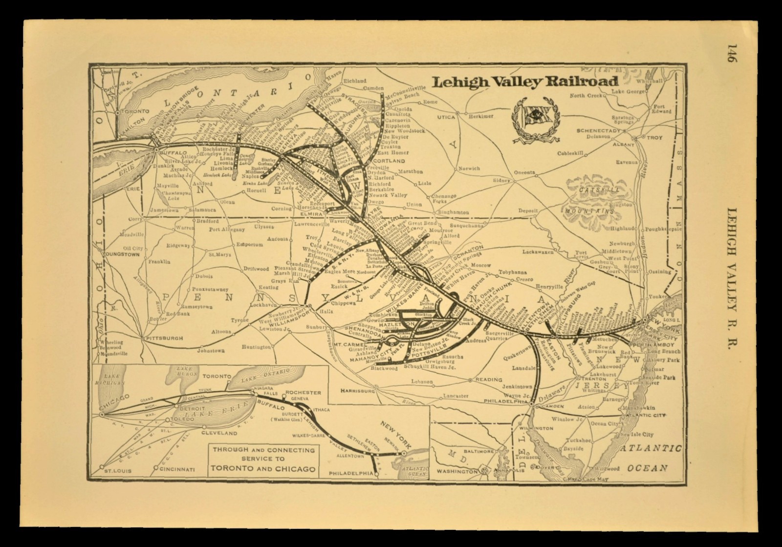Vintage LEHIGH VALLEY Railroad Map Railway Bethlehem Allentown Pennsylvania