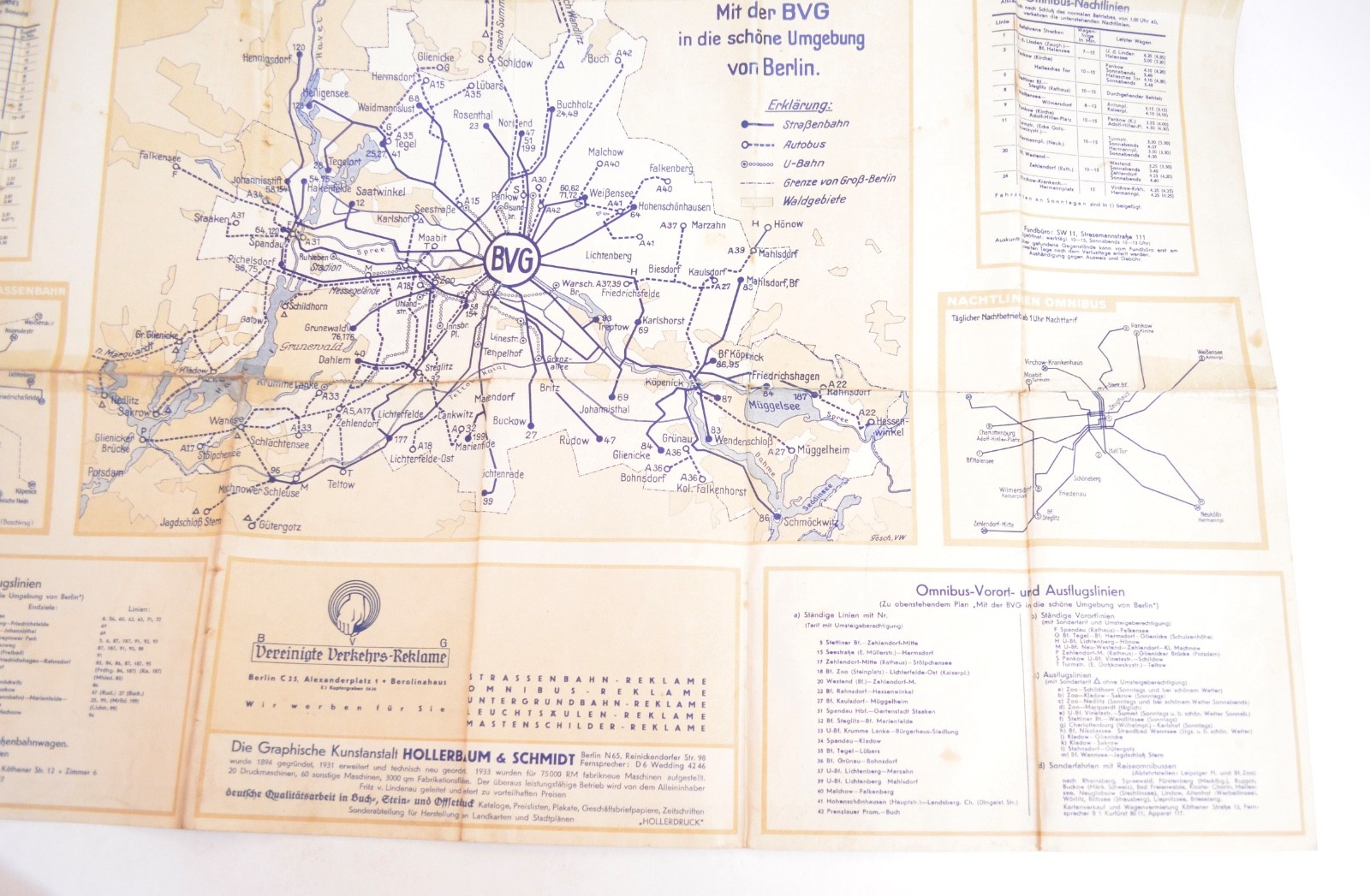 Railway Transport Map Germany Berlin Strassenbhan Omnibus UBahn 1934