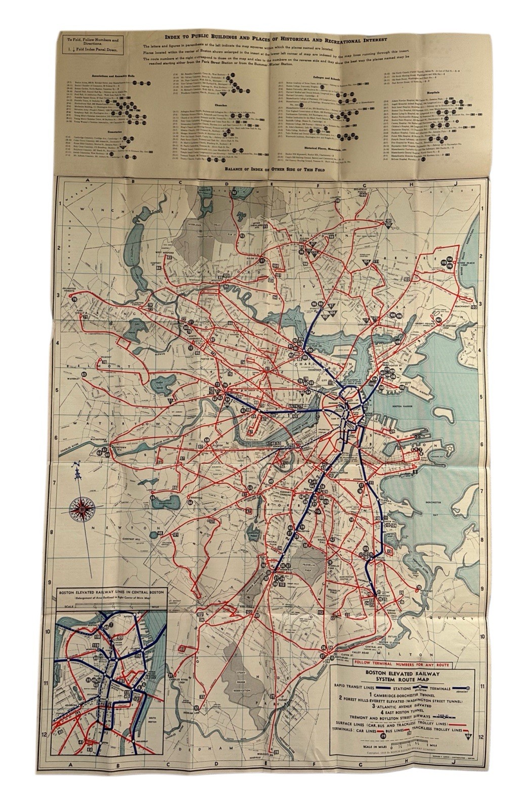 1938 Boston Elevated Railway System Route Map No. 3 Complete Folding Transit Map