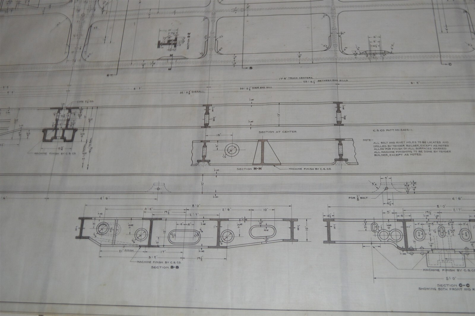 Original 1930 5ft+ Northern Pacific Railroad Blueprint Locomotive Tender Frame