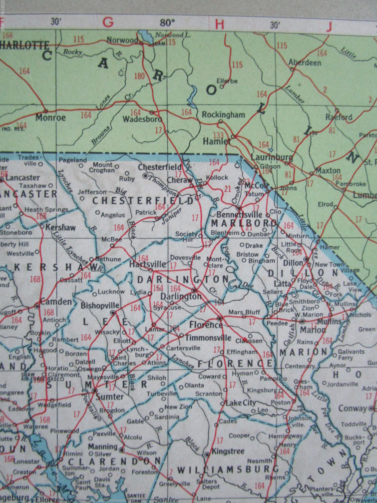 SC PA Vtg 1951 SOUTH CAROLINA RAILROAD MAP. PENNSYLVANIA 1950s Mid Century RR