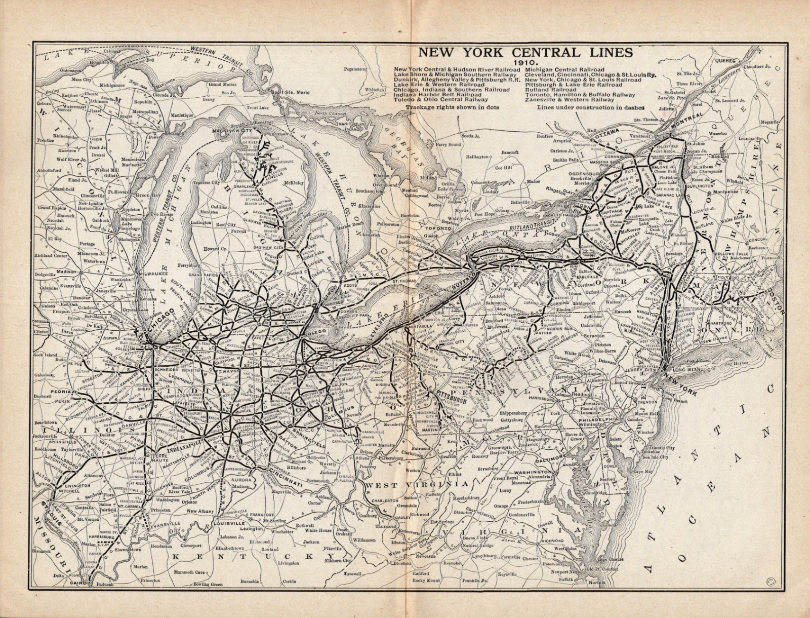 1910 New York Central Lines Railroad Map Antique New York Railway Map 2641