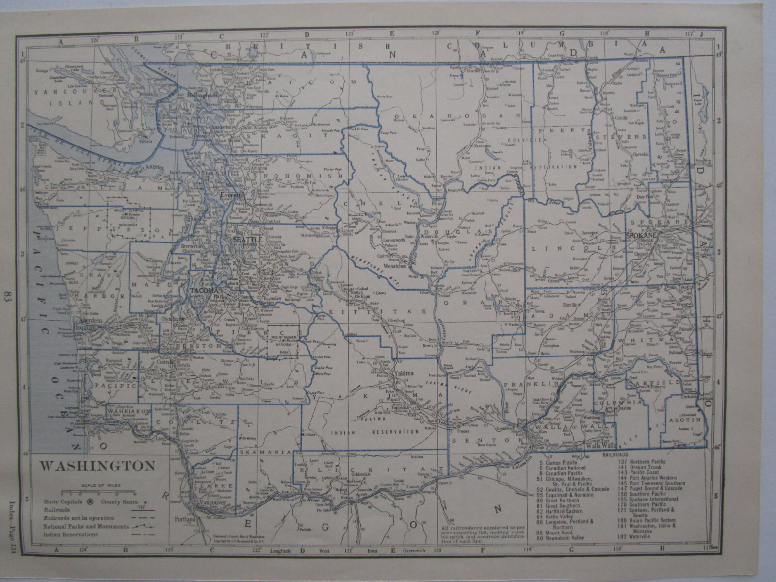WV WA 1931 WEST VIRGINIA RAILROAD Map WHITE SULPHUR & HUNTERSVILLE or WASHINGTON