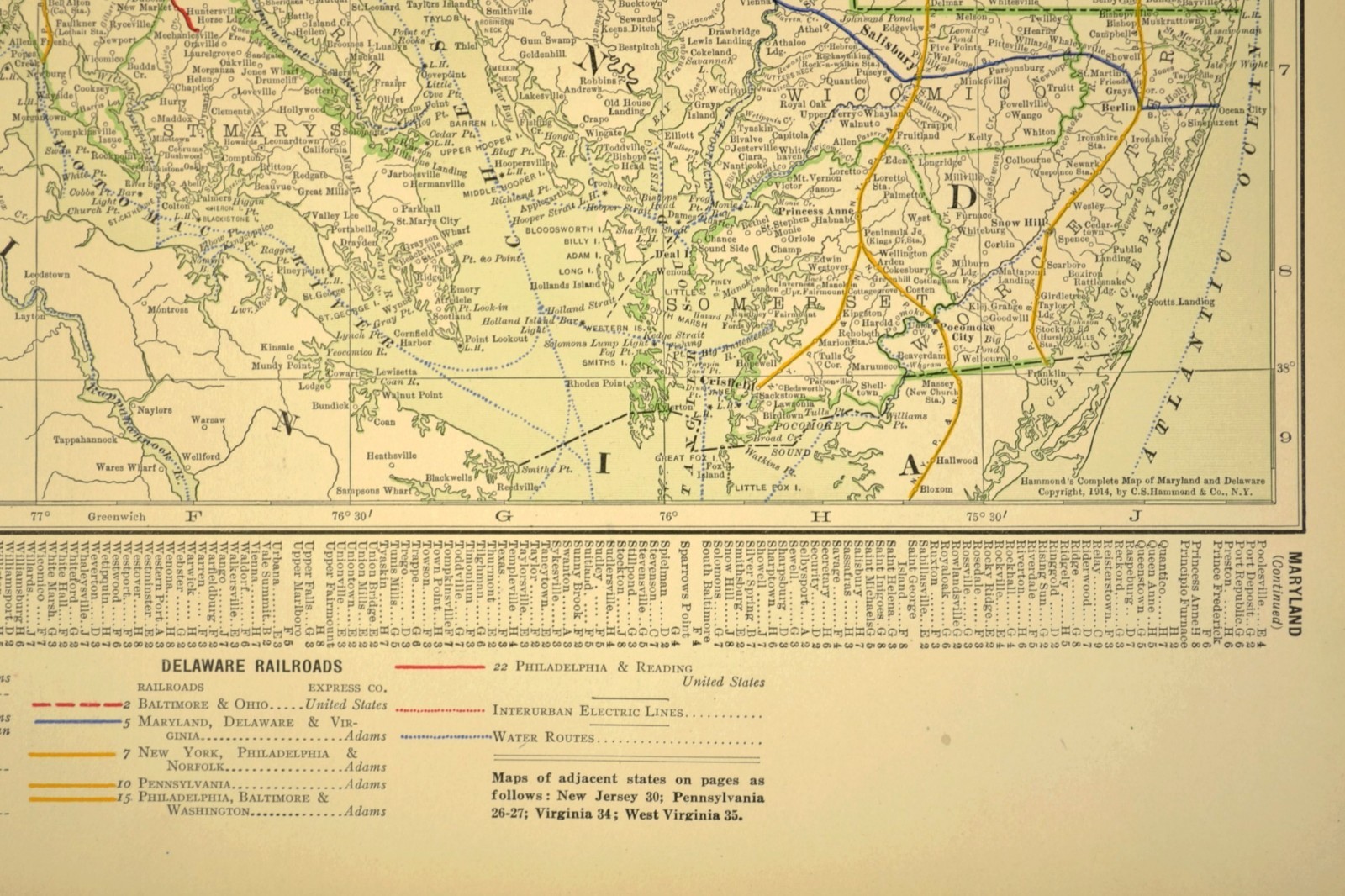 1914 Antique Map of MARYLAND Railroads Map DELAWARE ORIGINAL Atlas Map DATED