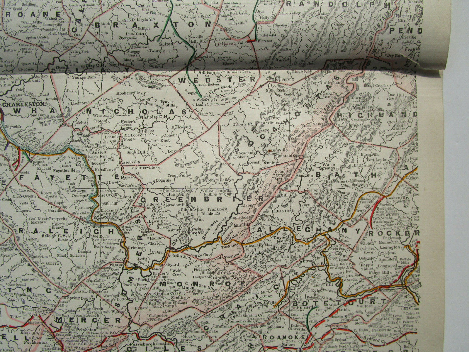 VA WV 1892 WESTERN VIRGINIA & W WEST VIRGINIA Cram RAILROAD Map. KANAWHA RR