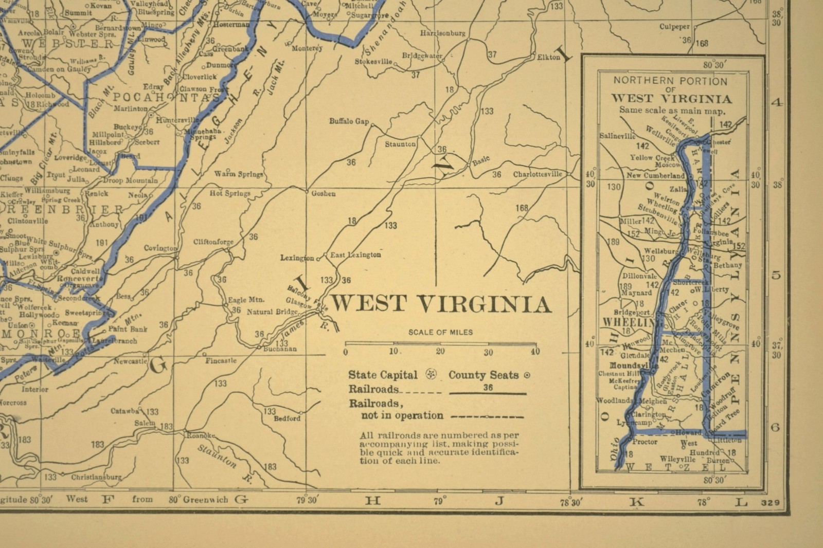 Vintage WEST VIRGINIA Railroad Map Depot Towns Clarksburg B&O RR ca 1930