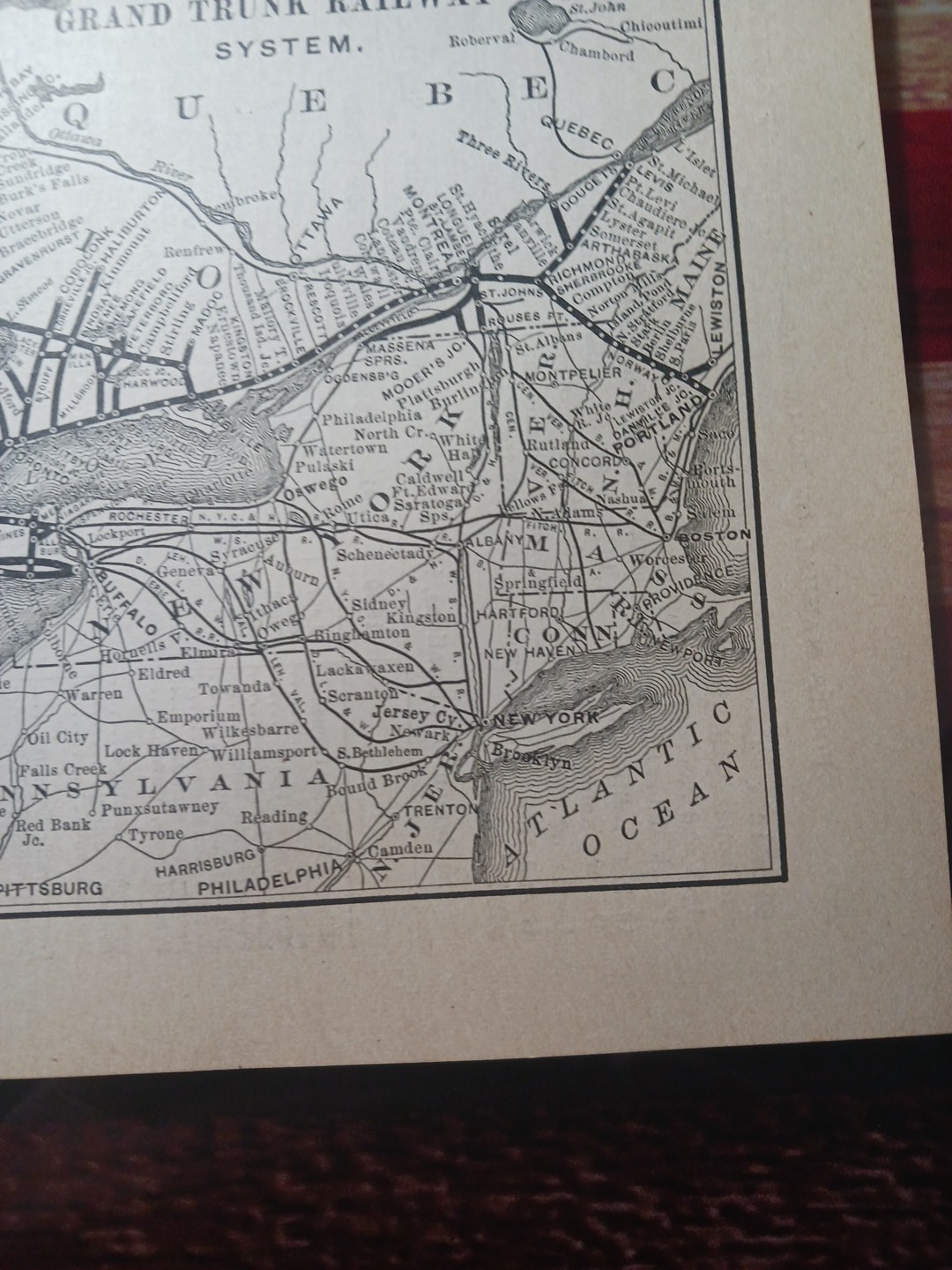 ~1898 ANTIQUE Railroad Map GRAND TRUNK RAILWAY SYSEM Canada Quebec Ontario Train