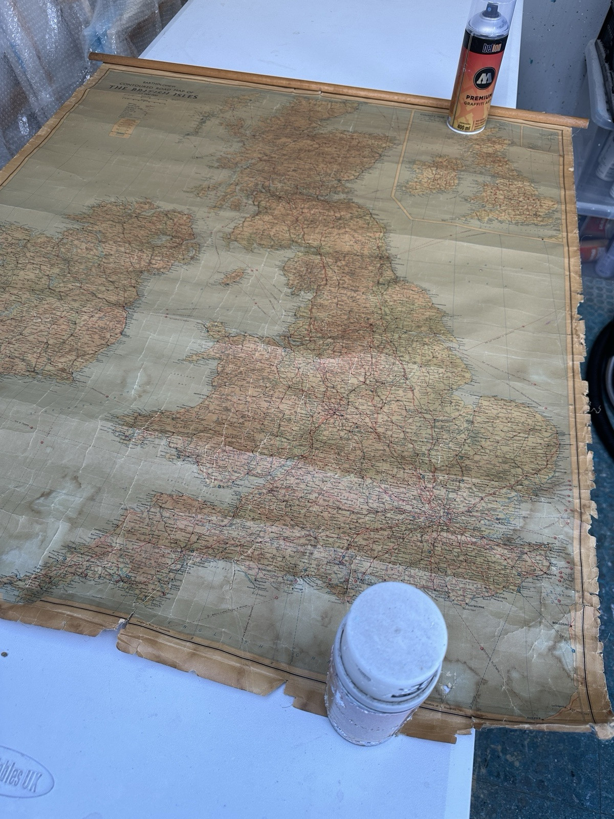 Large Vintage Bartholomew’s Contoured Road Wall Map of the British Isles 1972