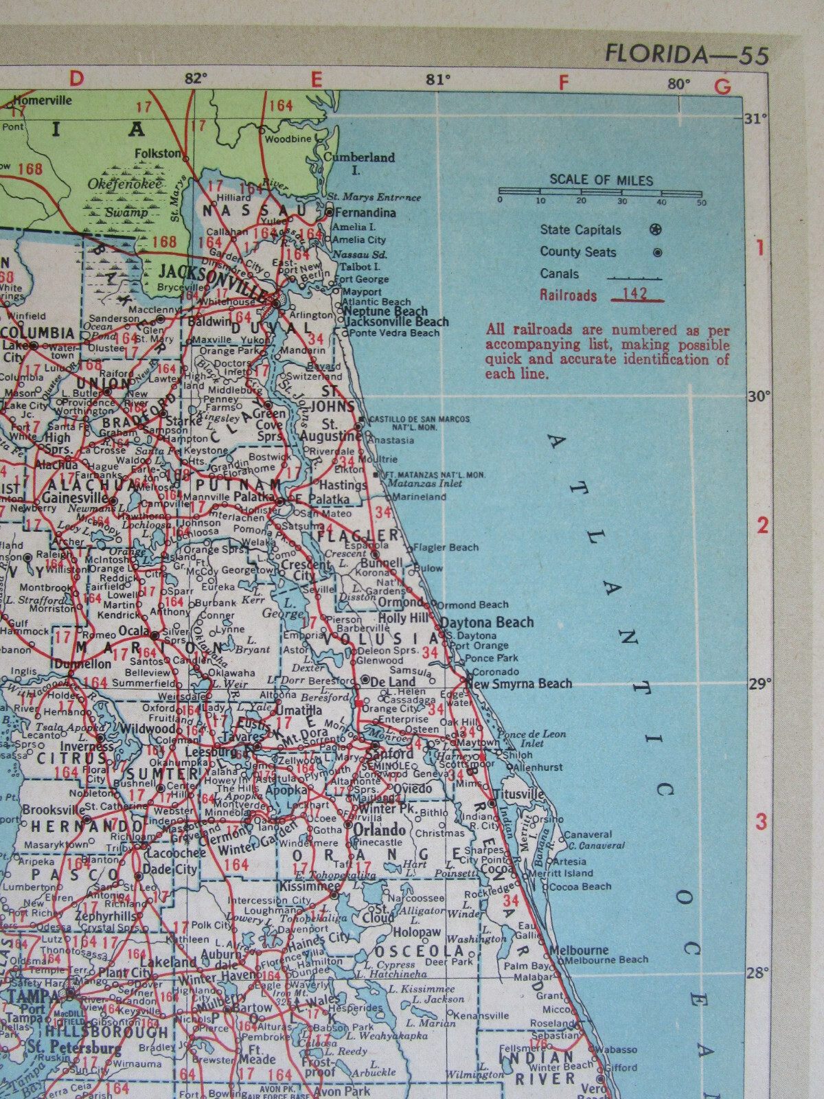FL GA Vtg 1951 FLORIDA RAILROAD Map.MARIANNA & BLOUNTSTOWN RR ~or~ GEORGIA
