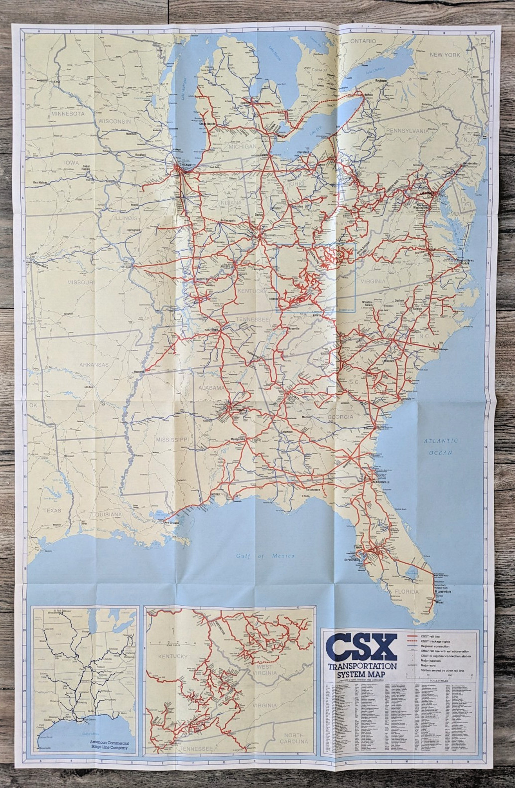 1995 Vintage CSX Transportation Railroad System Map