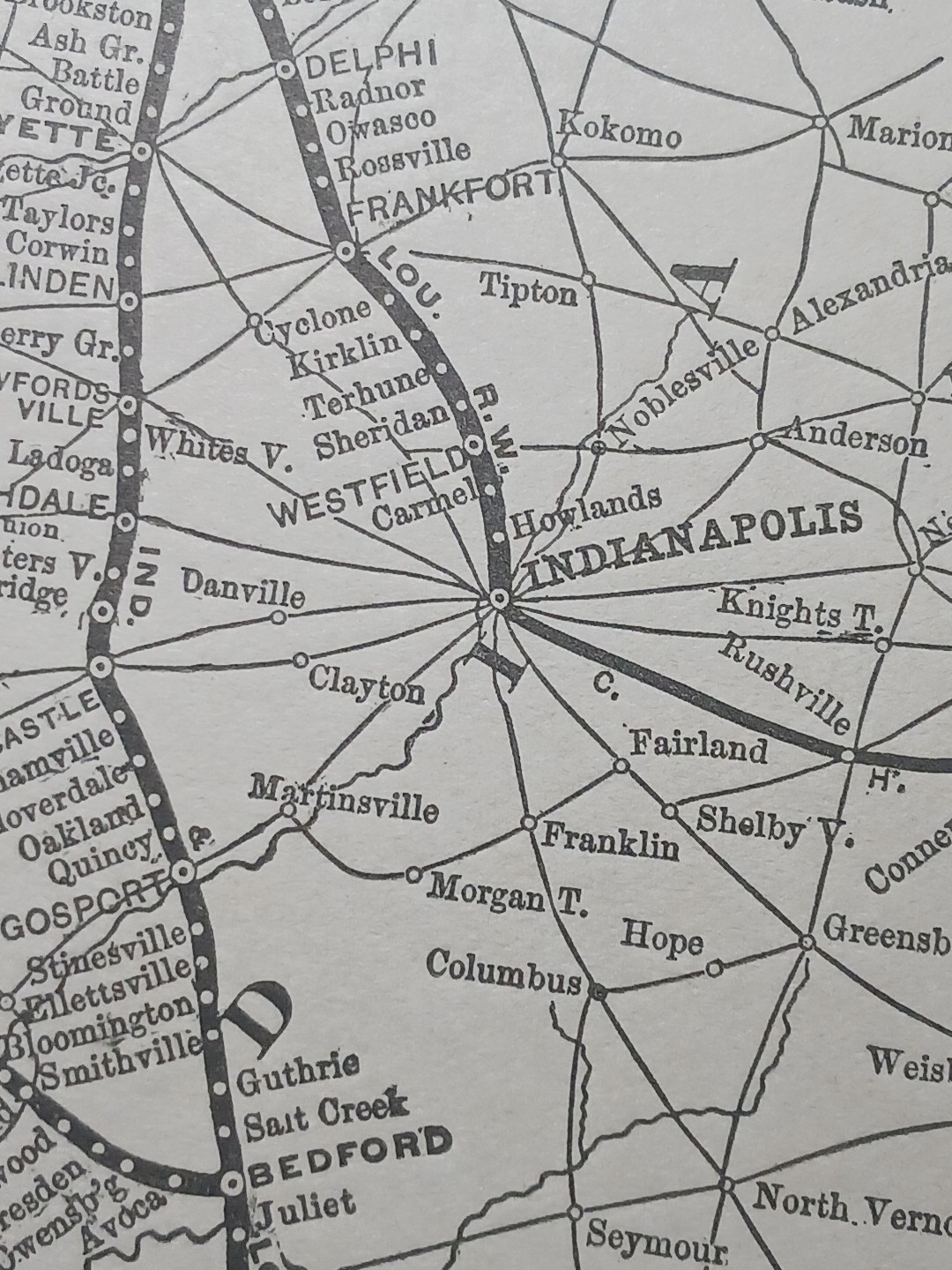 ~1898 Train Route Map CHICAGO INDIANAPOLIS & LOUISVILLE RAILWAY railroad station