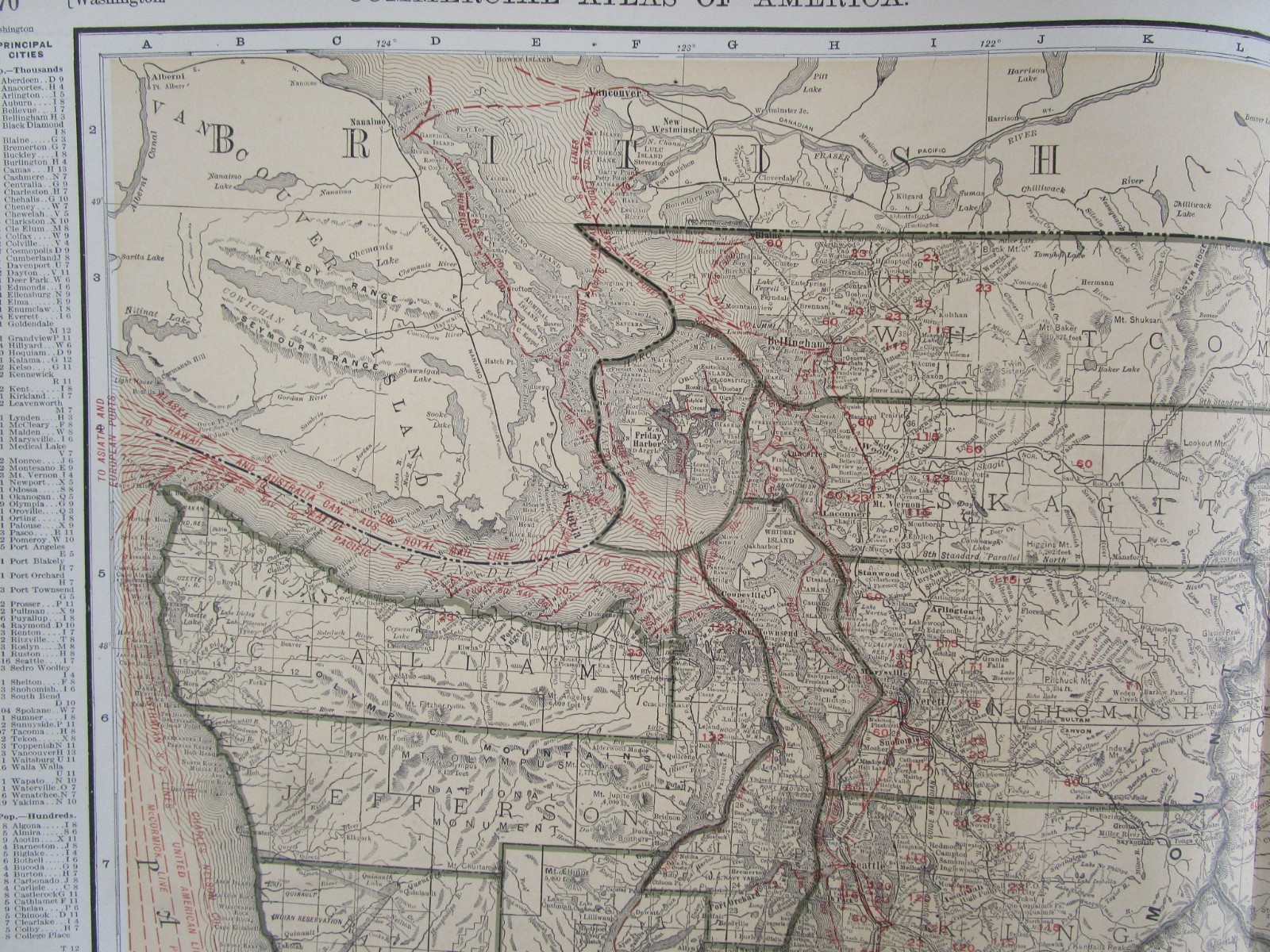 WA 1921 WASHINGTON State STEAM / INTERURBAN ELECTRIC RAILROAD / STEAMSHIP Map