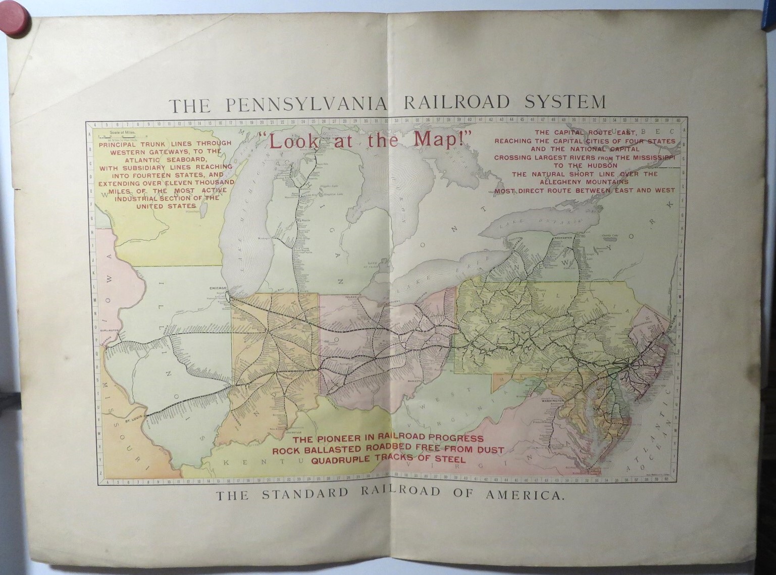 Original Pennsylvania Standard Railroad System Capital Route Map 27×20 Vintage