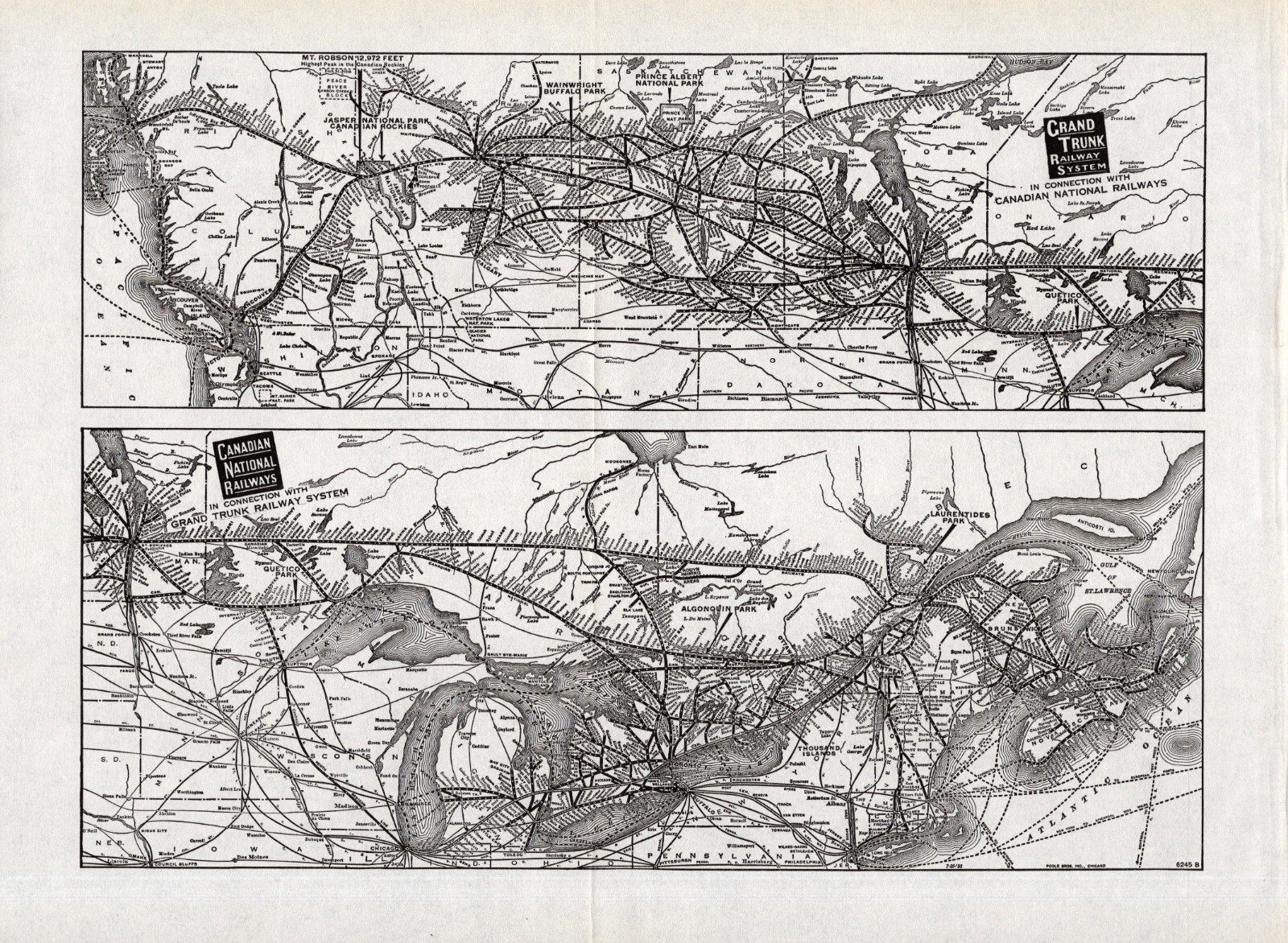 1938 Antique Grand Trunk Railway Map Canadian National Railway Map 2214