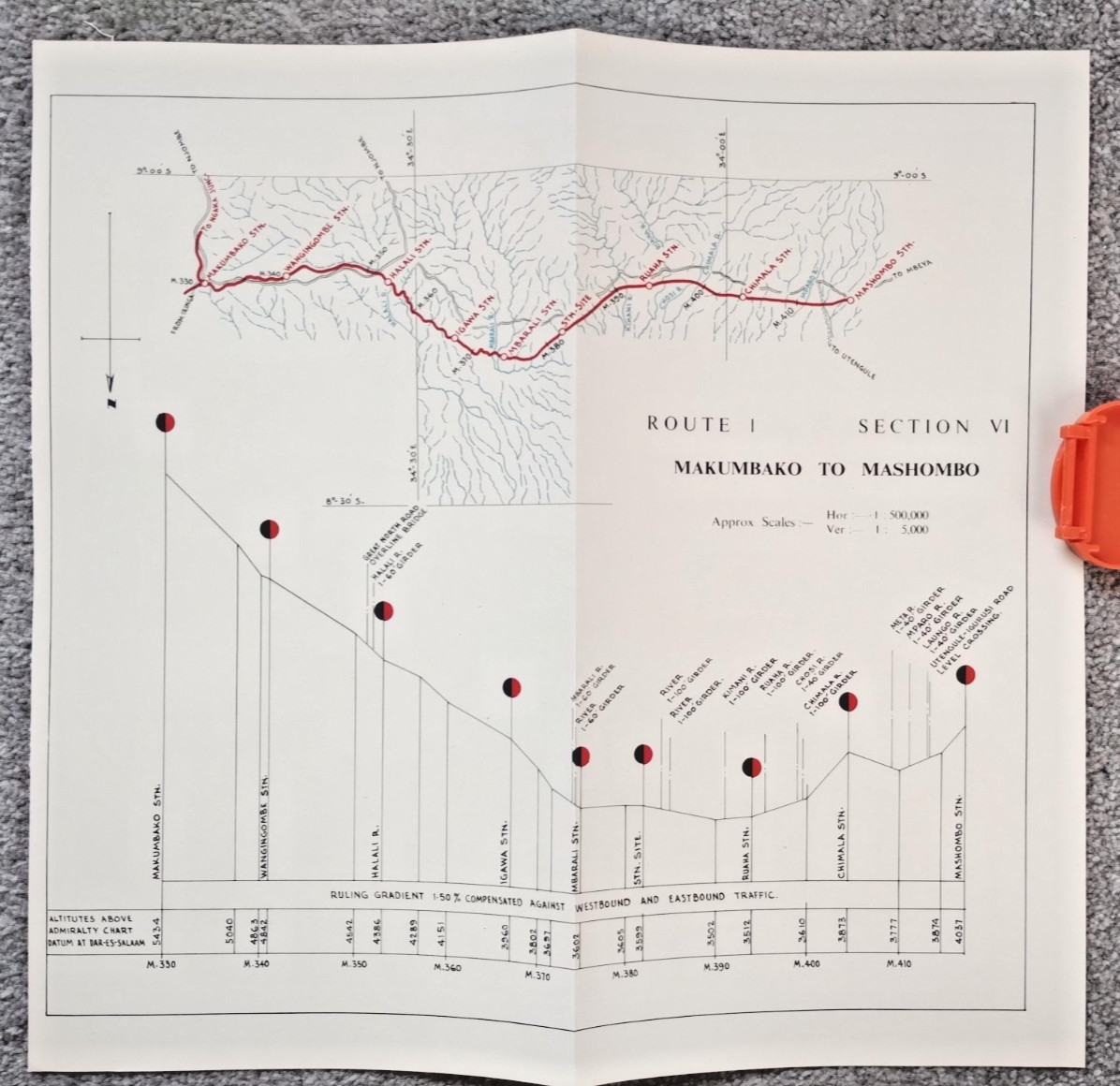 1952 East African Railways Map of Route: Makumbako to Mashombo (Tanzania)