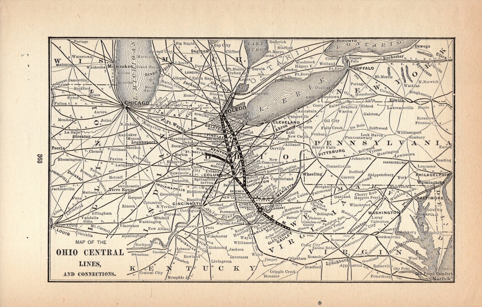 1905 Antique Ohio Central Lines Railway Map Antique ohio Railroad Map 660