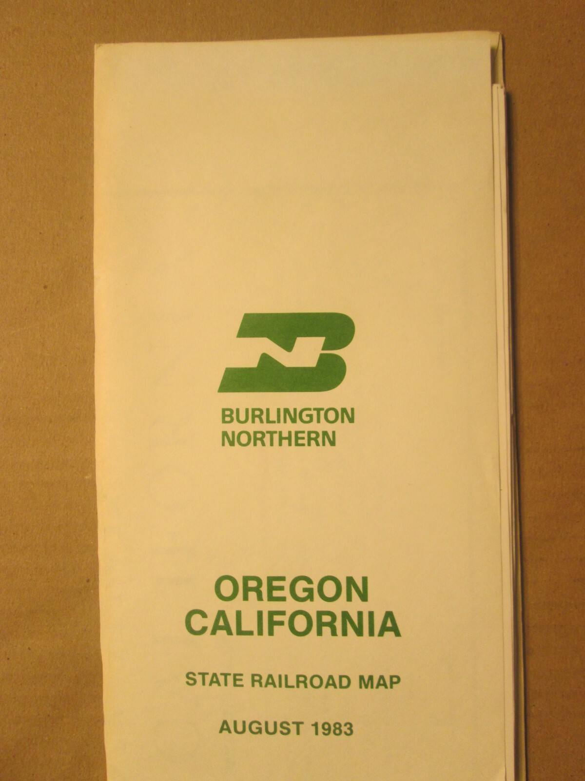 Large 1983 Burlington Northern Railroad Map of Oregon and California
