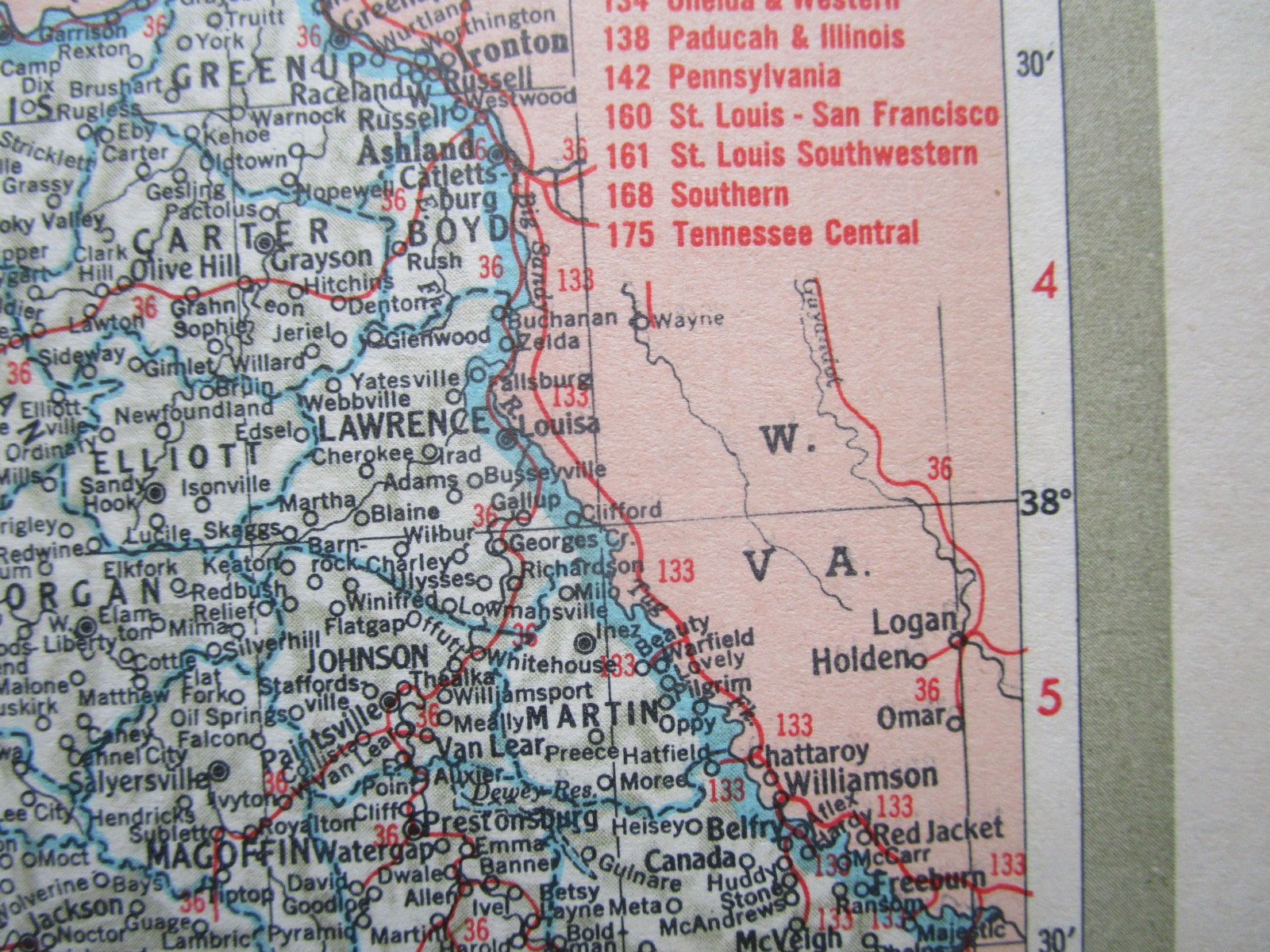KS KY Vtg 1951 KANSAS RAILROAD Map KANSAS CITY SOUTHERN, CB&Q, ATSF or KENTUCKY