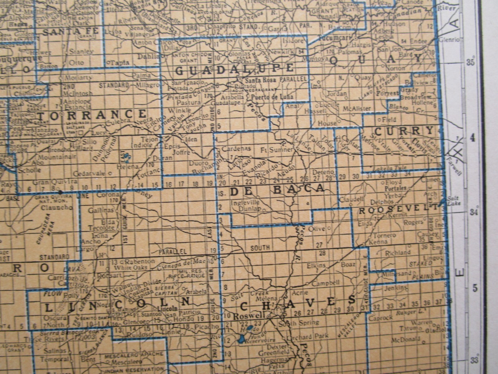 NM NJ Vtg 1939 NEW MEXICO RAILROAD Map. SANTA FE NORTHWESTERN RR or NEW JERSEY