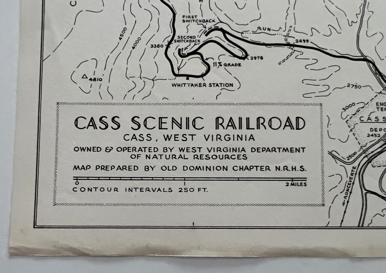 Cass West Virginia Scenic Railroad Map Old Dominion Chapter NRHS c: 1960’s