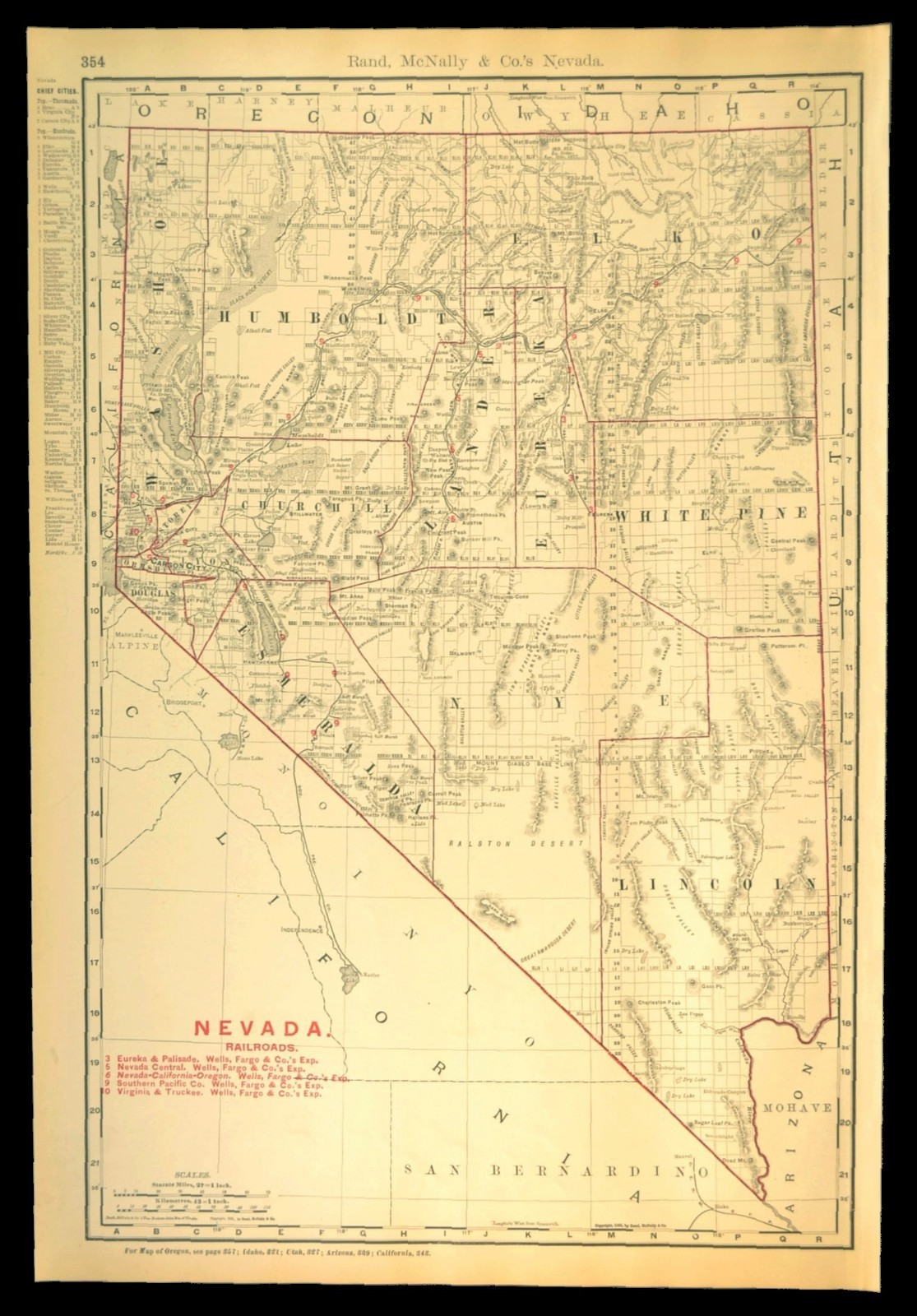1901 Antique Nevada Railroad Map Southern Pacific Railroad Large Atlas Map DATED