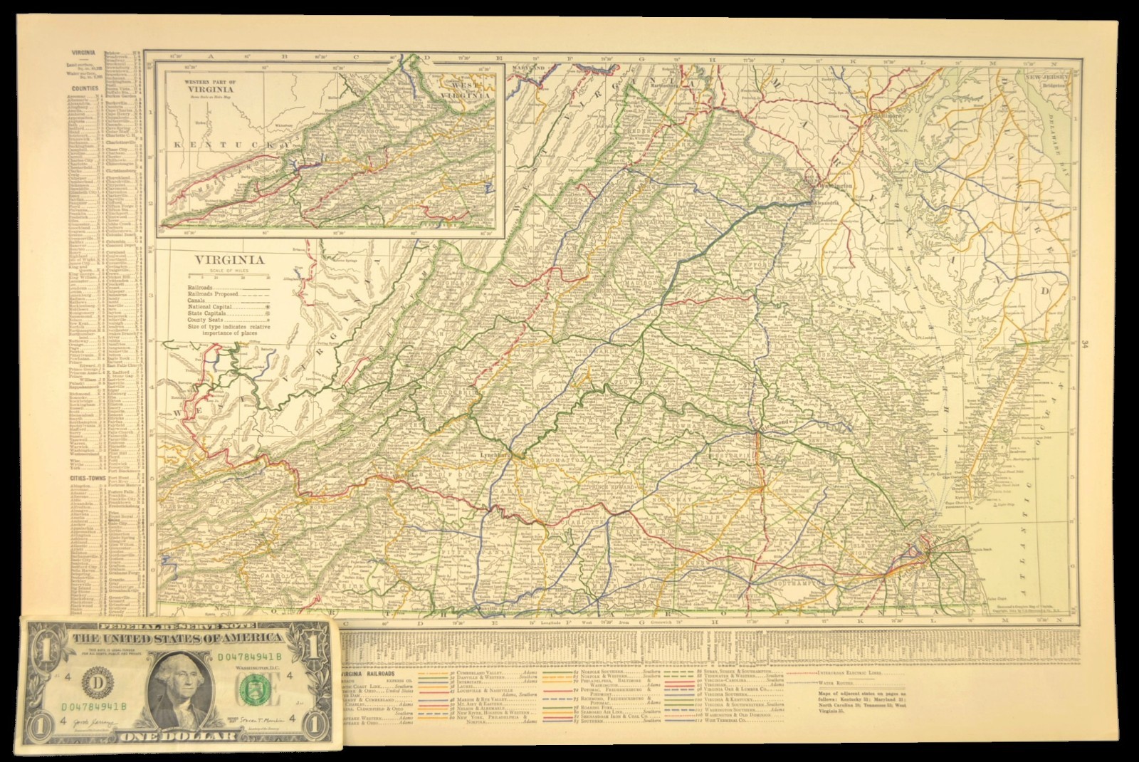 1914 Antique Map of VIRGINIA Railroads Map ORIGINAL Atlas Map VGN Ry DATED