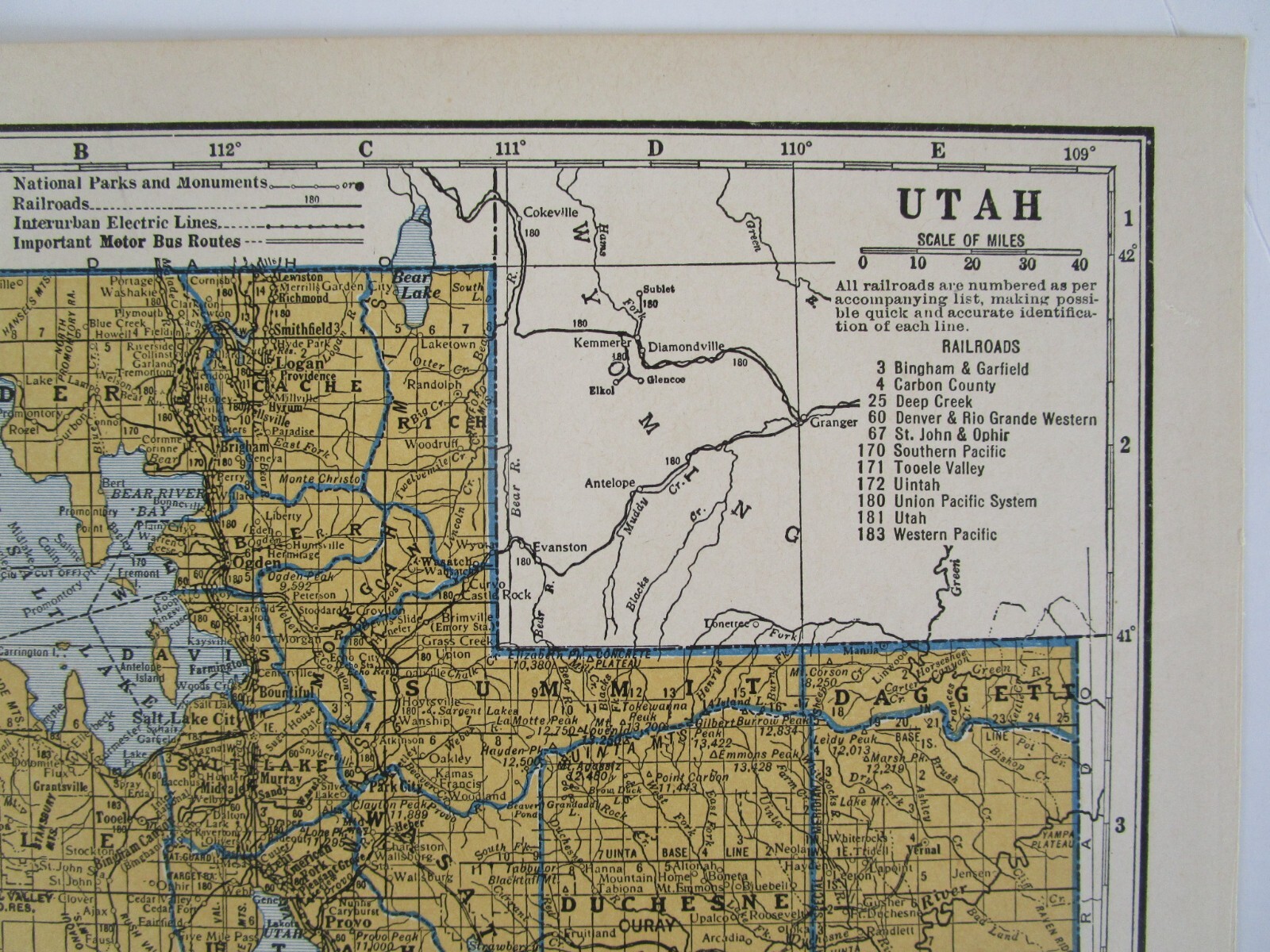 UT TX 1939 UTAH RAILROAD Map. DEEP CREEK RR or TEXAS. SAN BENITO & RIO GRANDE
