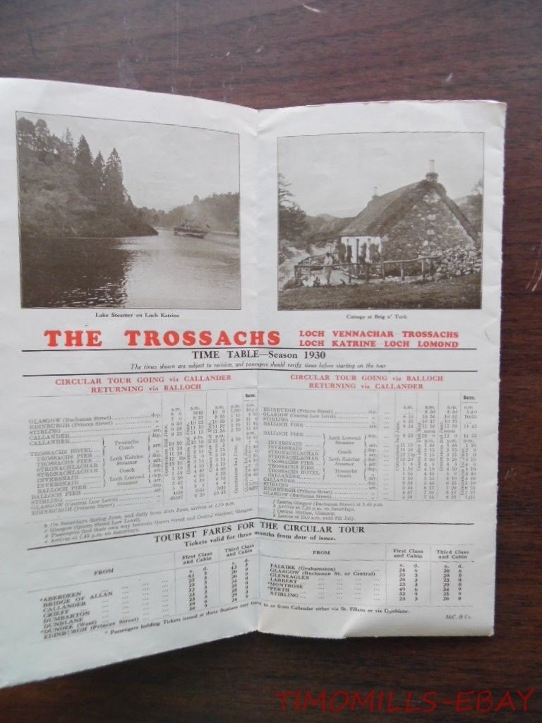 1930 Trossachs Scotland Pictorial Map Timetable Brochure London Midland Scottish