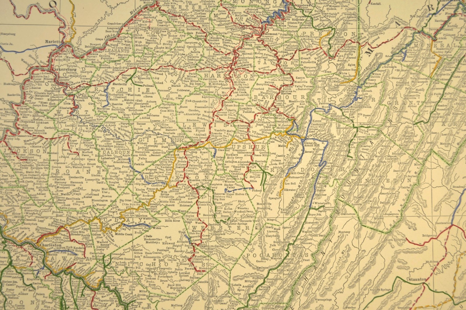 1914 Antique Map of WEST VIRGINIA Railroads Map ORIGINAL Atlas Map B&O RR DATED