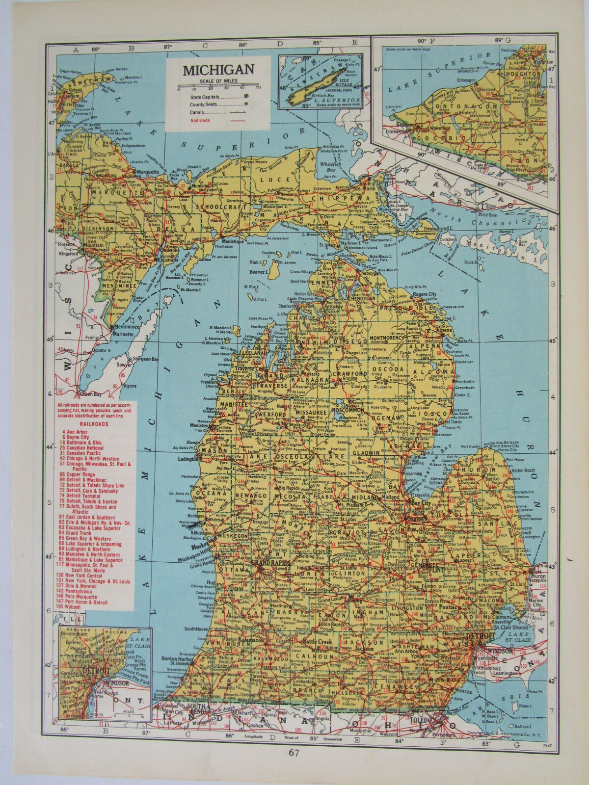 MN MI 1948 MINNESOTA RAILROAD Map. DULUTH & NORTHEASTERN RR ~or~ MICHIGAN