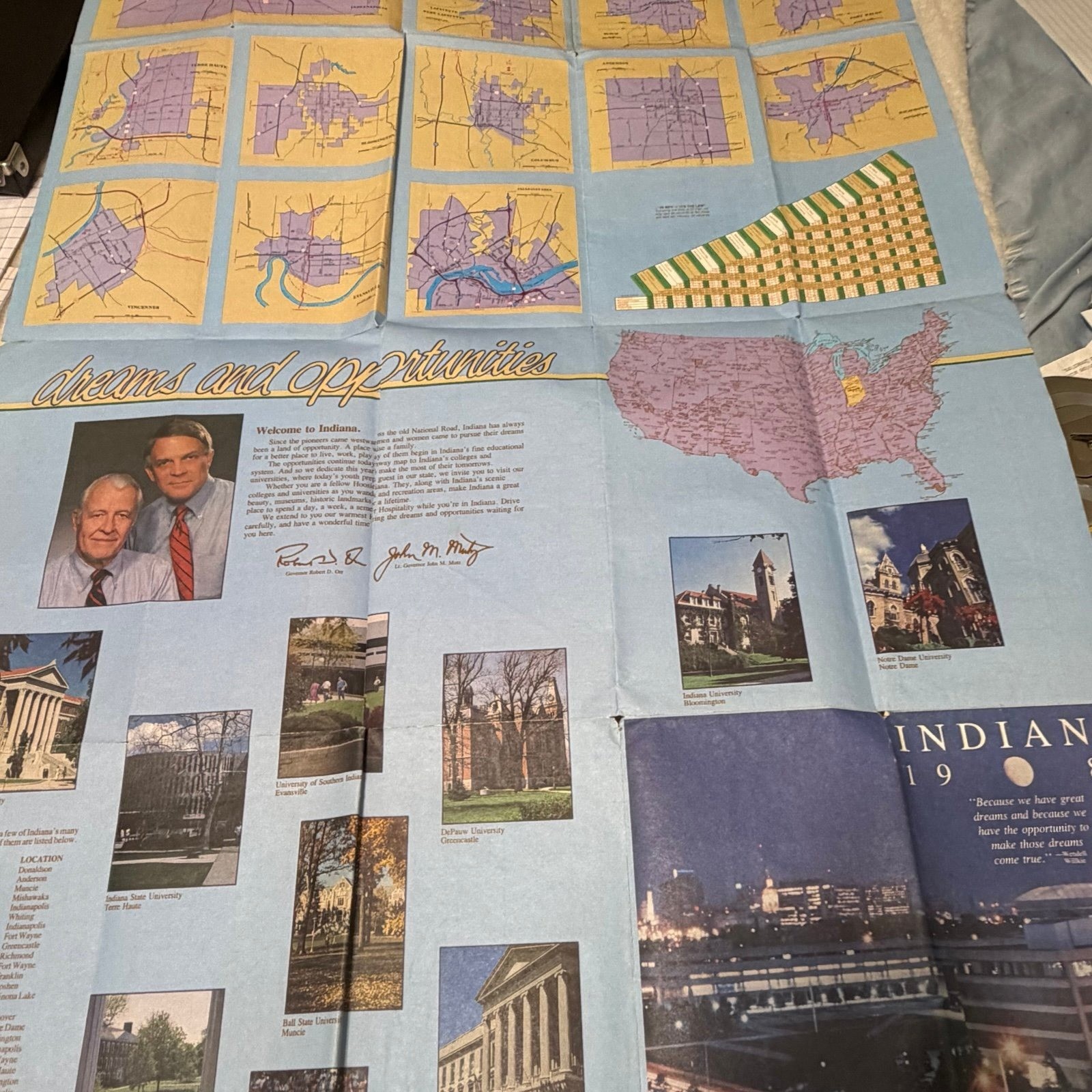 Indiana 1986 Vintage Highway Road Map IX