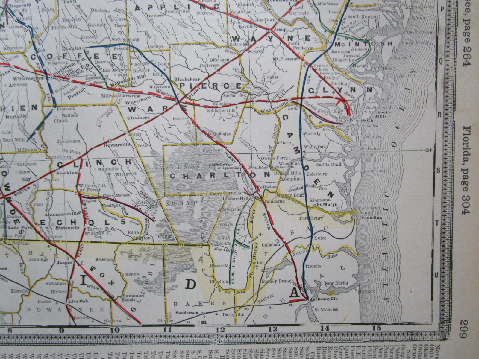 GA 1898 GEORGIA STEAM RAILROADs Map. SMITHONIA & DUNLOP RR, CUYLER & WOODBURN RR