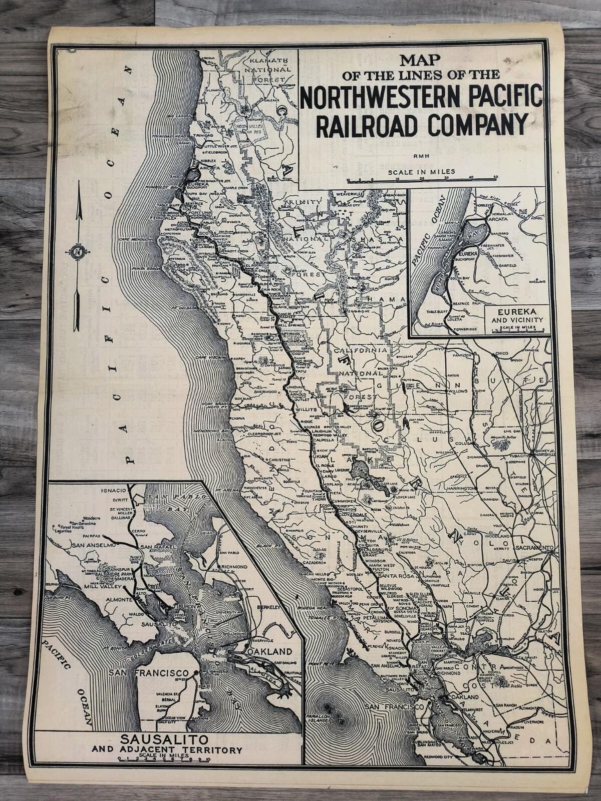 1935 Northwestern Pacific NWP Railroad System Map Wall Poster Decor