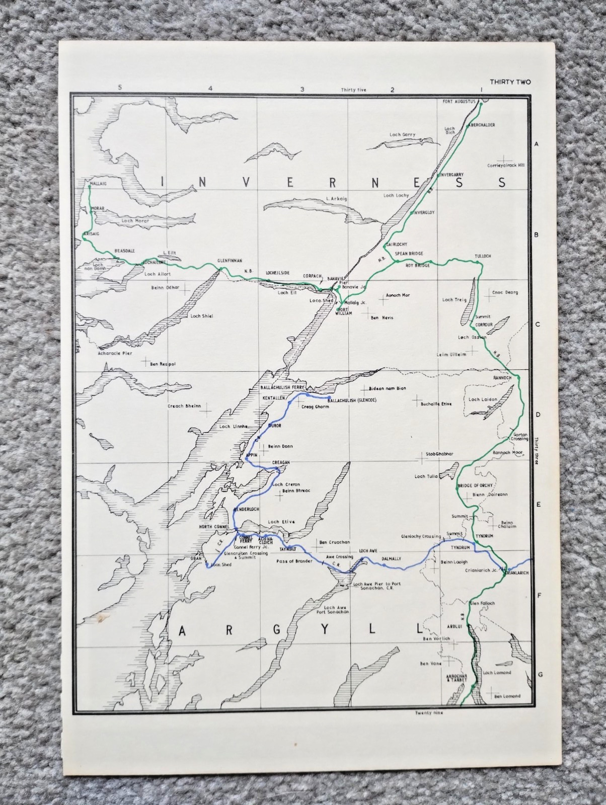 Vintage 1976 map showing Pre Grouping Rail Lines of Argyl and Inverness