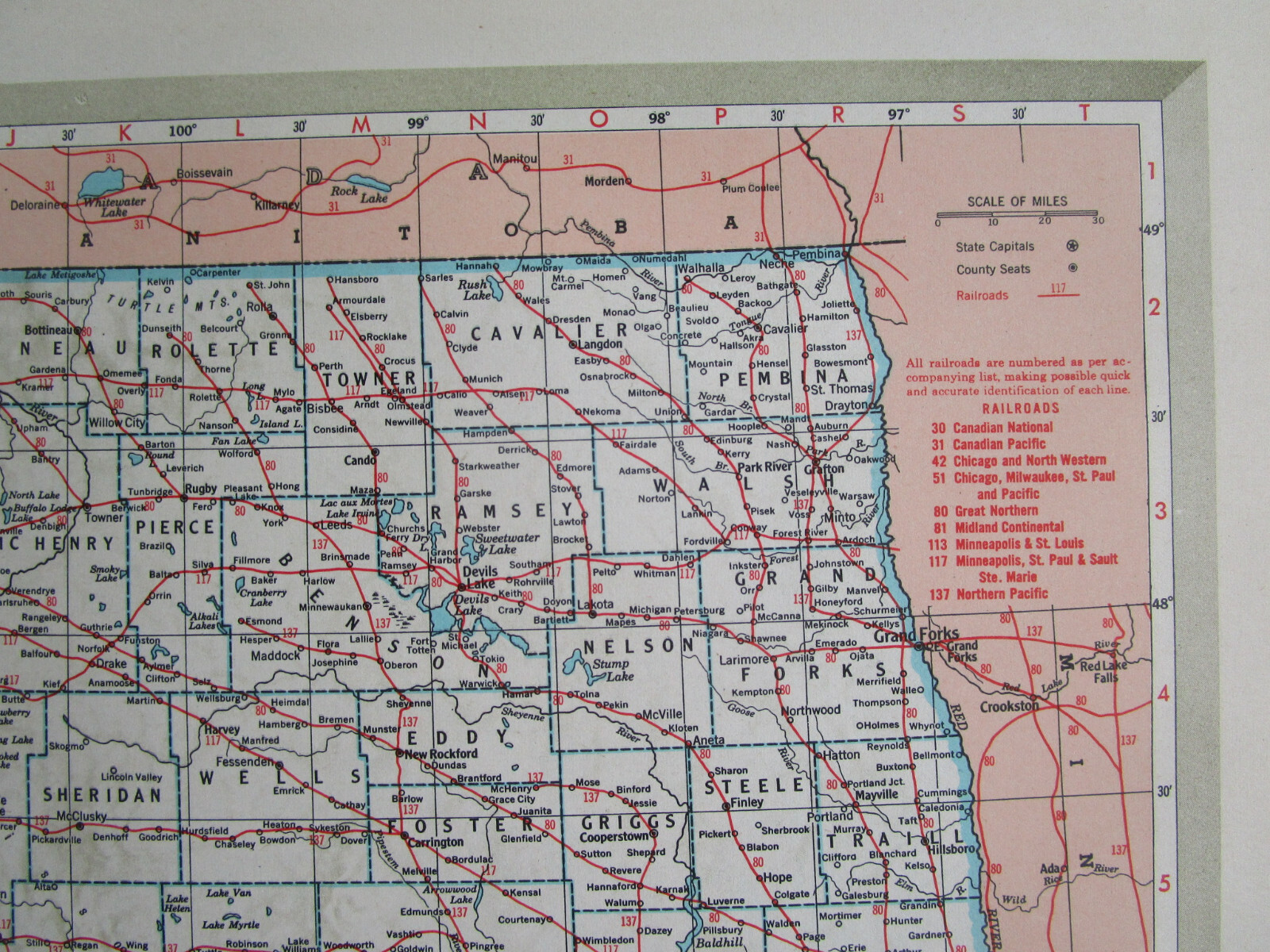 ND OH 1951 NORTH DAKOTA RAILROAD MAP. SOO, C&NW, GN or OHIO 1950s C&O, NKP, W&LE